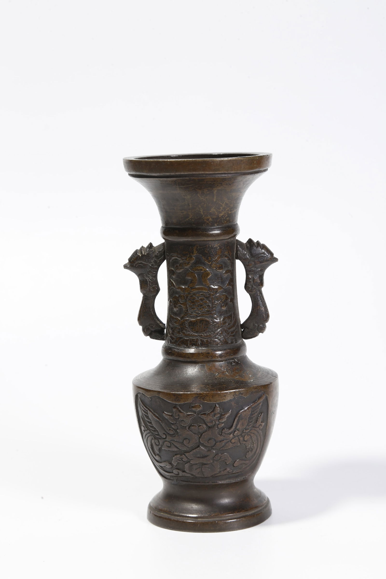 A BRONZE DOUBLE-PHOENIX-HANDLED BOTTLE - 5
