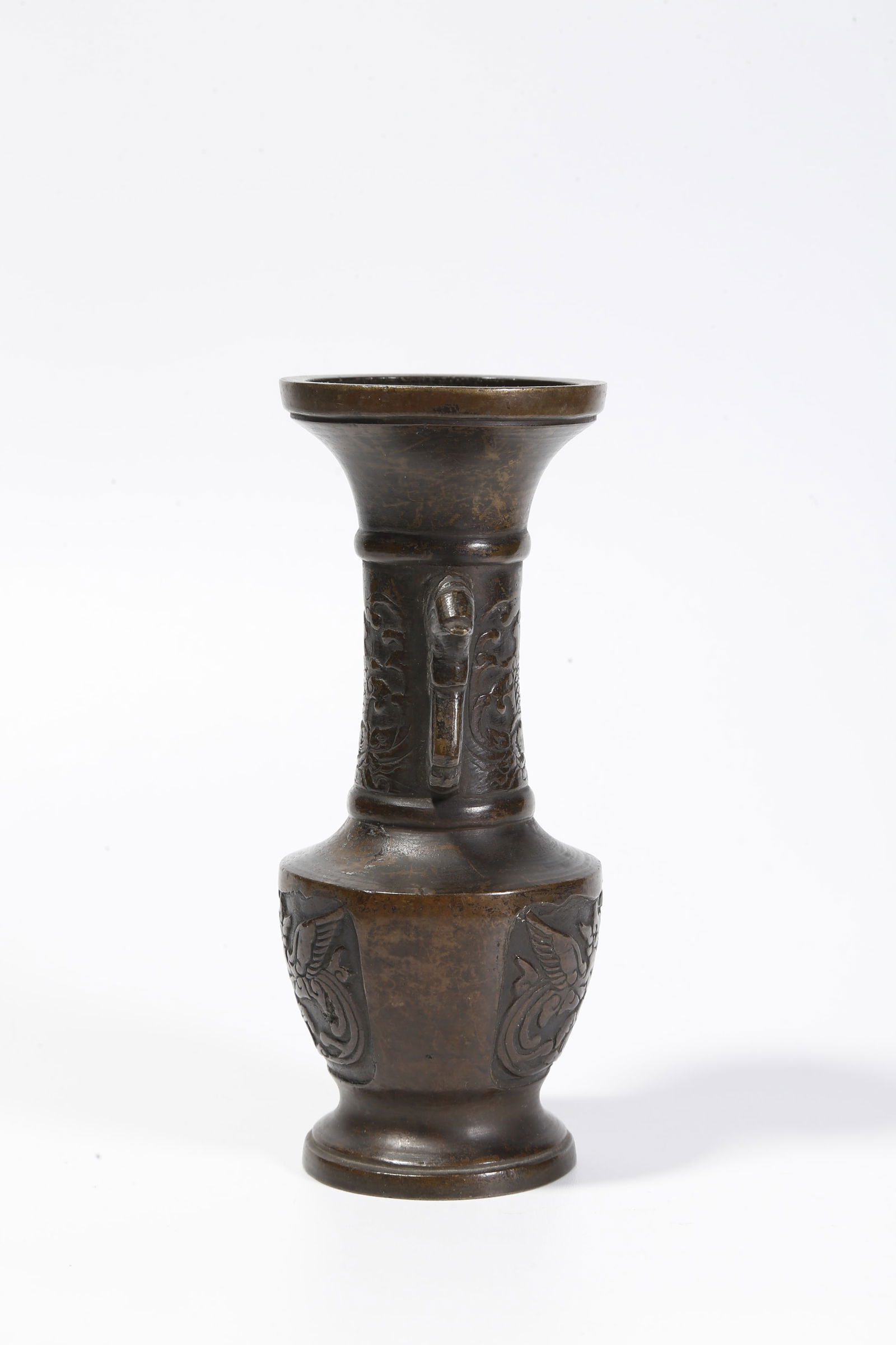 A BRONZE DOUBLE-PHOENIX-HANDLED BOTTLE - 7