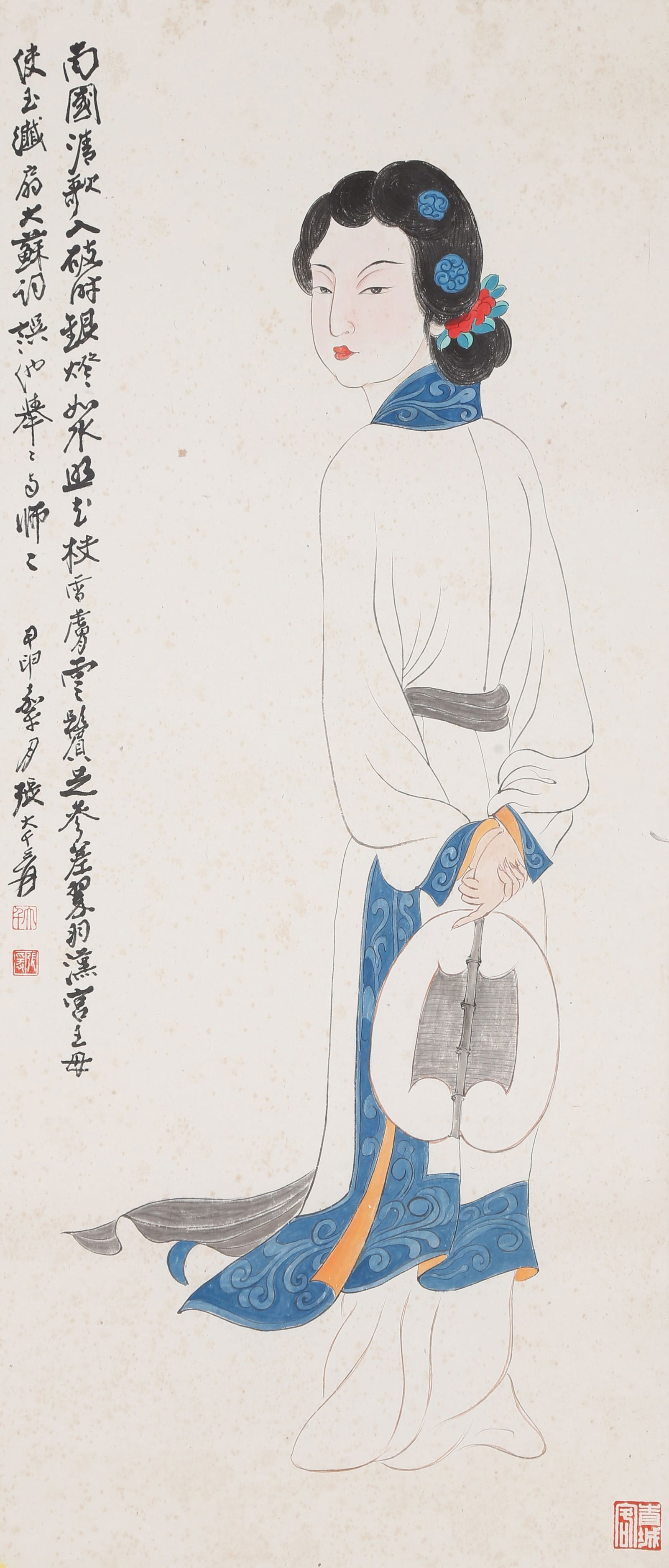 A LADY FIGURE PAINTING ON PAPER BY ZHANG DAQIAN.張大千: Lady Figure Painting on Paper by Zhang Daqian.張大千