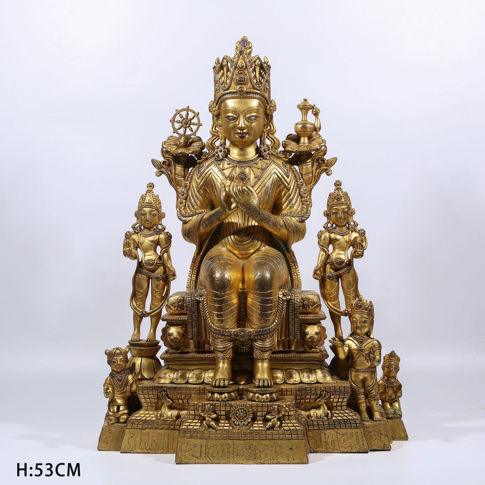 A GILT BRONZE SEATED MAITREYA BODHISATTVA STATUE: Gilt Bronze Seated Maitreya Bodhisattva Statue