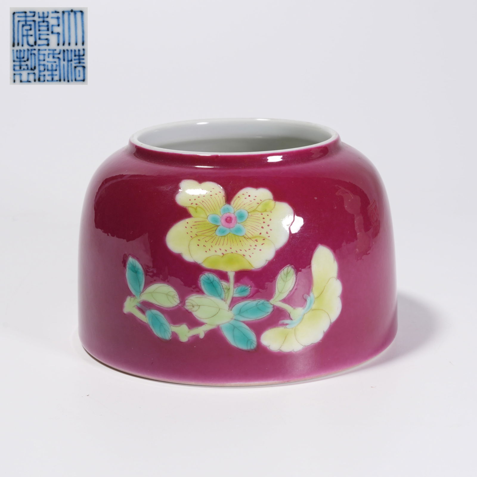 A ROUGE DE FER FLOWER-AND-BUTTERFLY MOTIF WATER POT: Rouge de Fer Flower-and-Butterfly Motif Water Pot