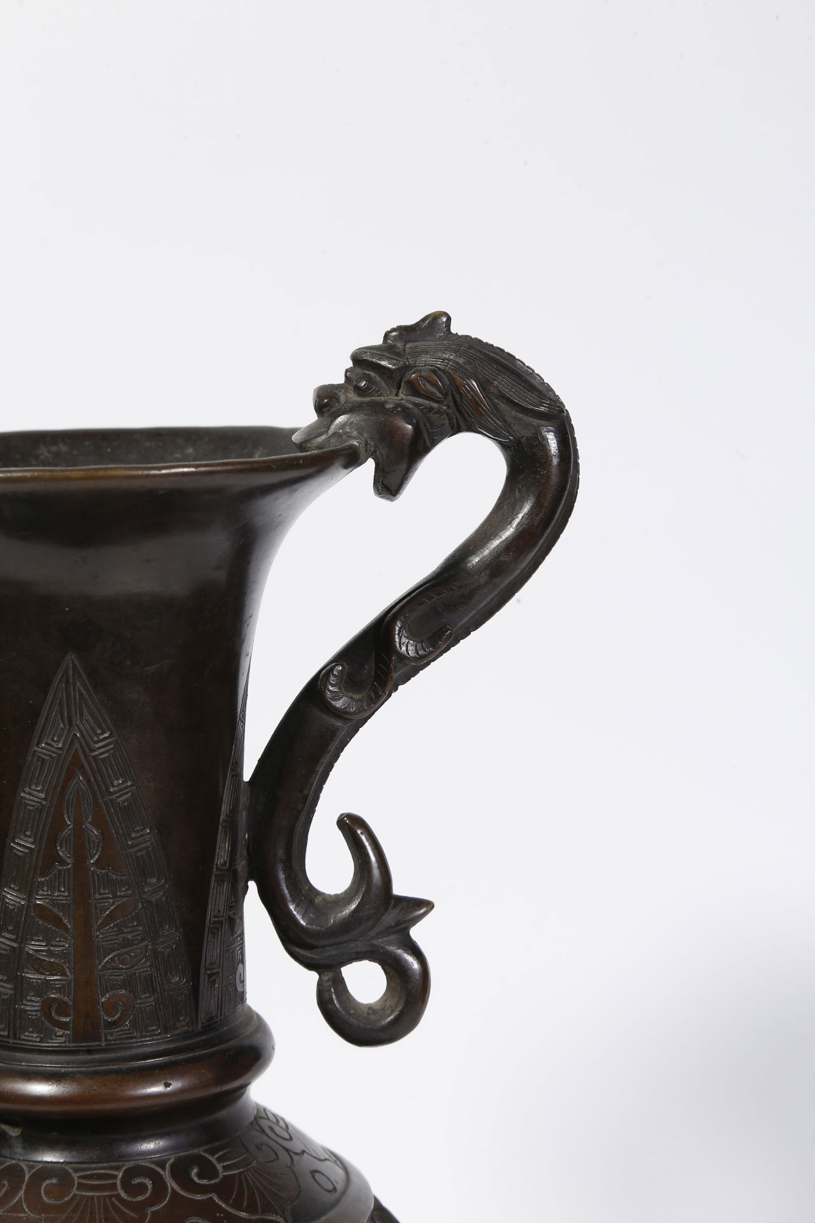 A BRONZE DOUBLE-DRAGON-HANDLED BOTTLE - 7