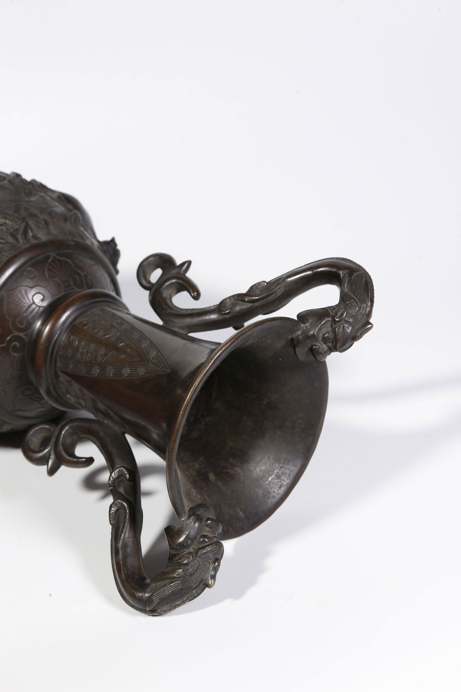 A BRONZE DOUBLE-DRAGON-HANDLED BOTTLE - 9
