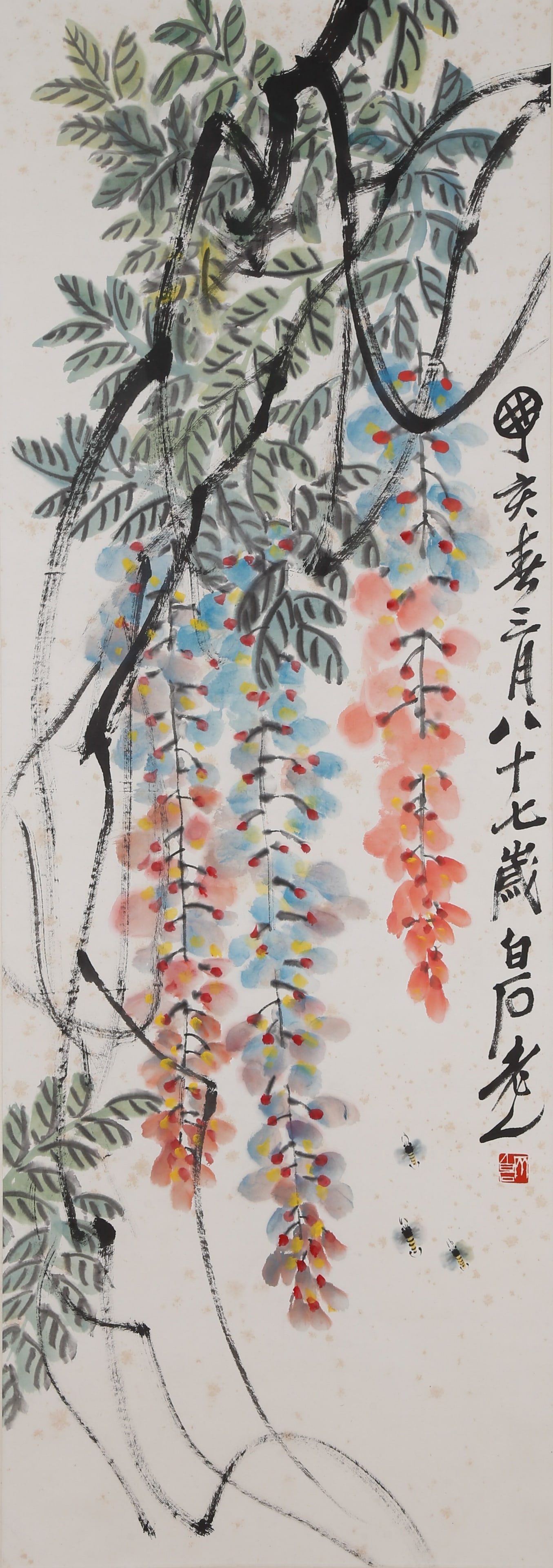 A FLOWER PAINTING ON PAPER BY QI BAISHI.齊白石: Flower Painting on Paper by Qi Baishi.齊白石