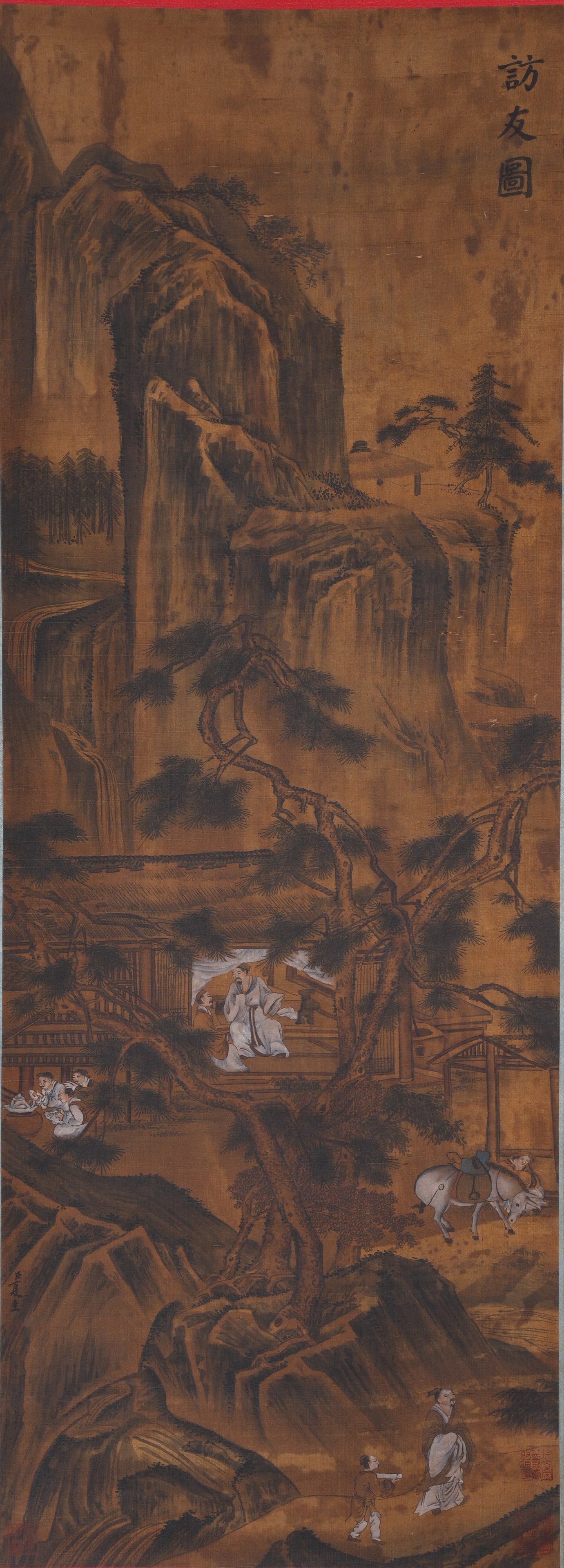 A VISITING FRIENDS PAINTING ON SILK BY XIA GUI.夏圭: Visiting Friends Painting on Silk by Xia Gui.夏圭