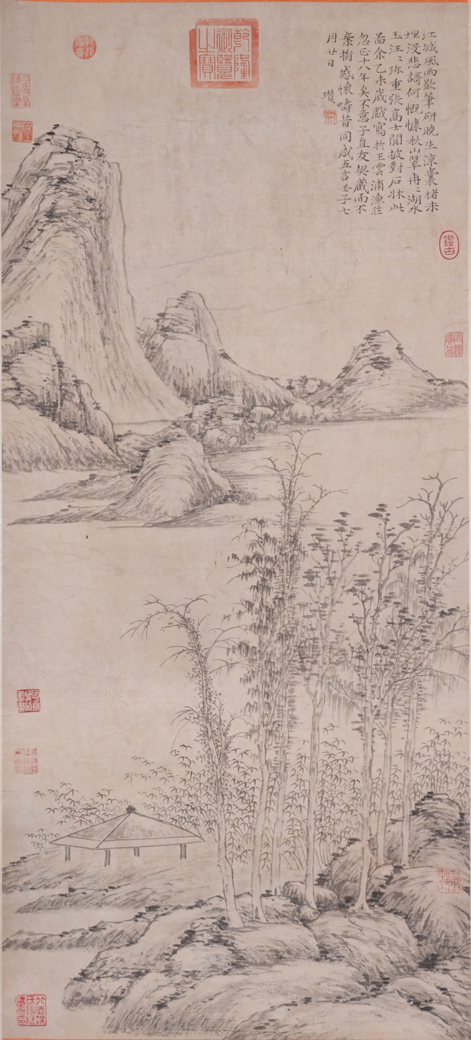 A LANDSCAPE PAINTING ON PAPER BY NI ZAN.倪瓚: Landscape Painting on Paper by Ni Zan.倪瓚