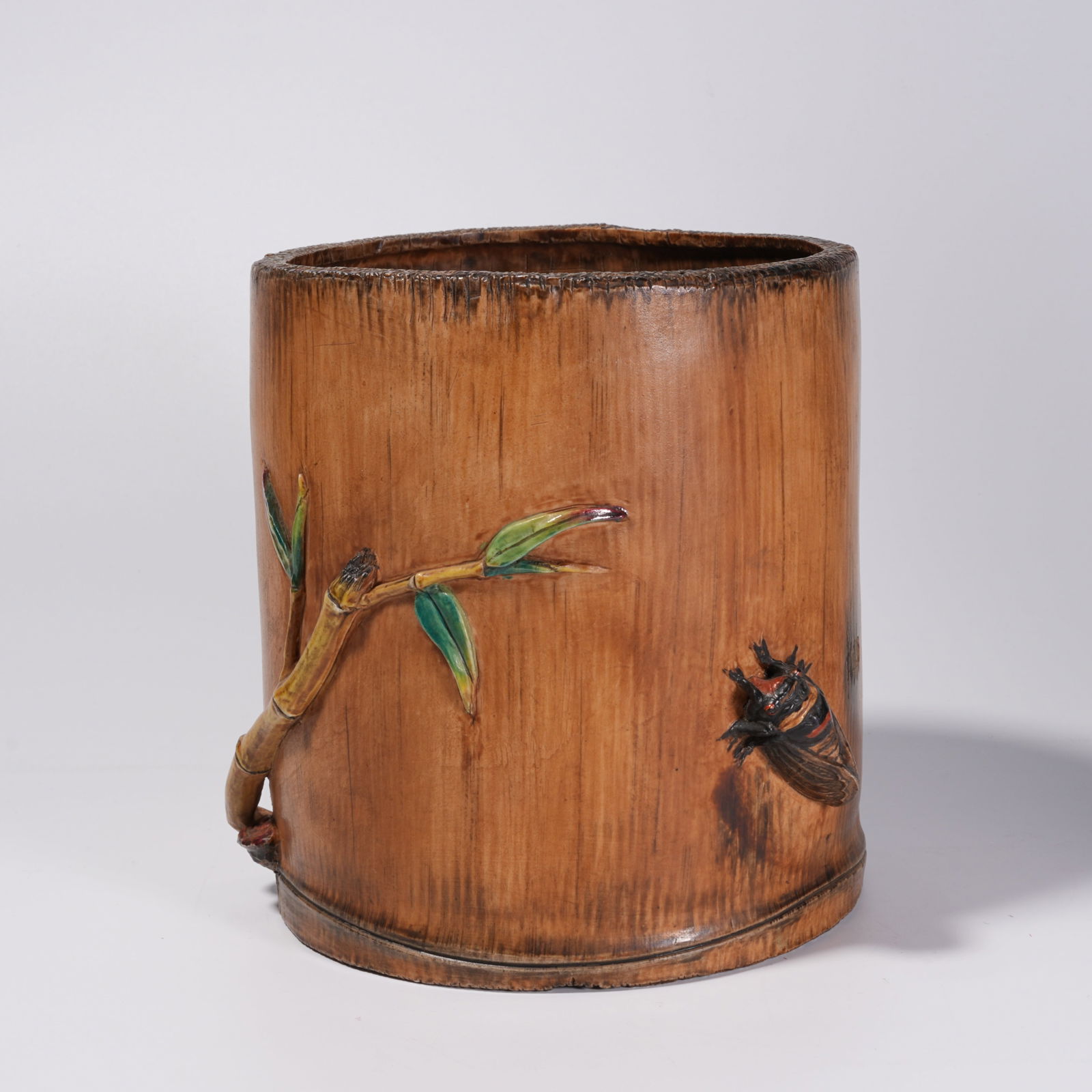 A BIONIC PORCELAIN BAMBOO MOTIF BRUSH HOLDER: Bionic Porcelain Bamboo Motif Brush Holder