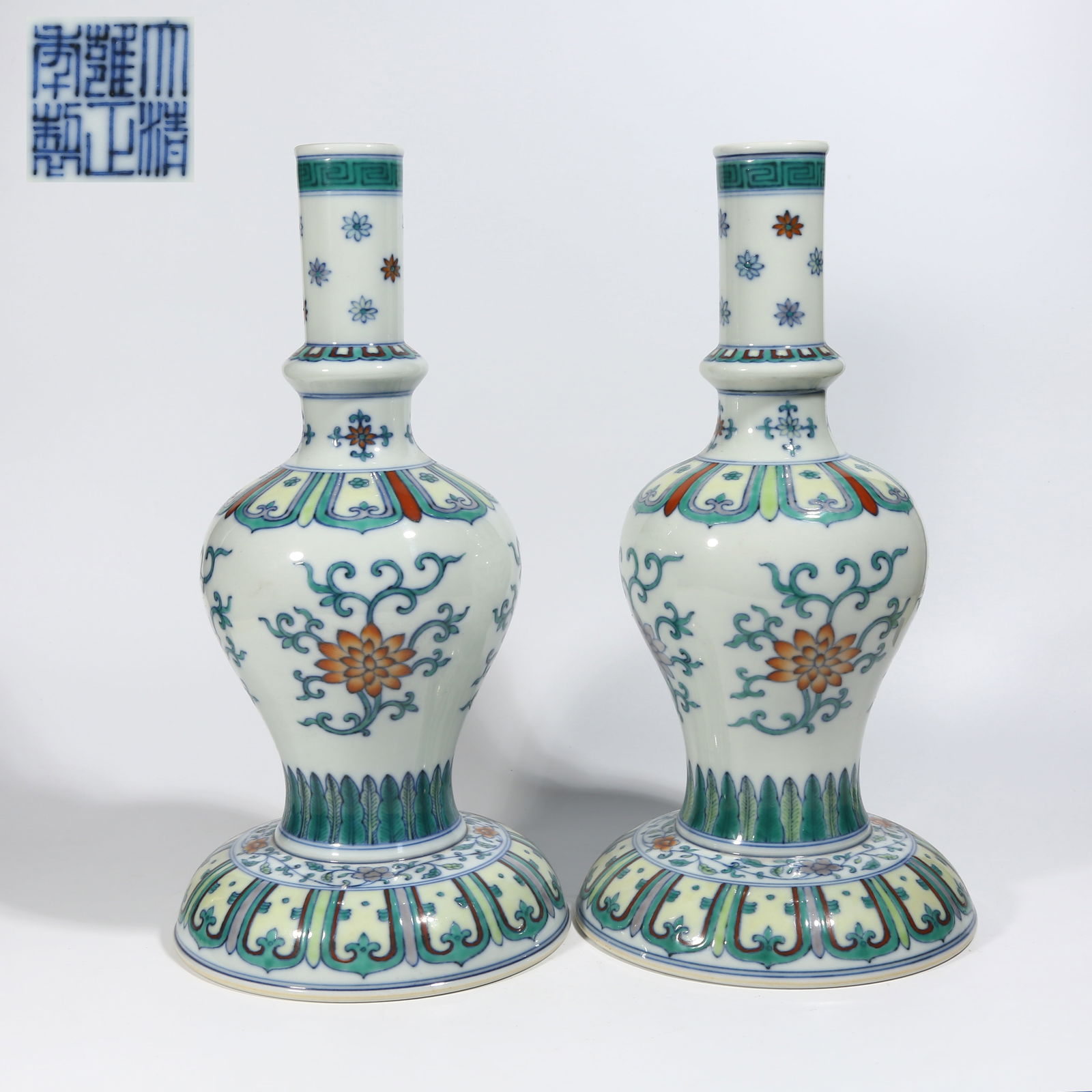 A SET OF DOUCAI GANLU BOTTLES WITH FRUITING BRANCH MOTIF: Set of doucai Ganlu bottles with fruiting branch motif