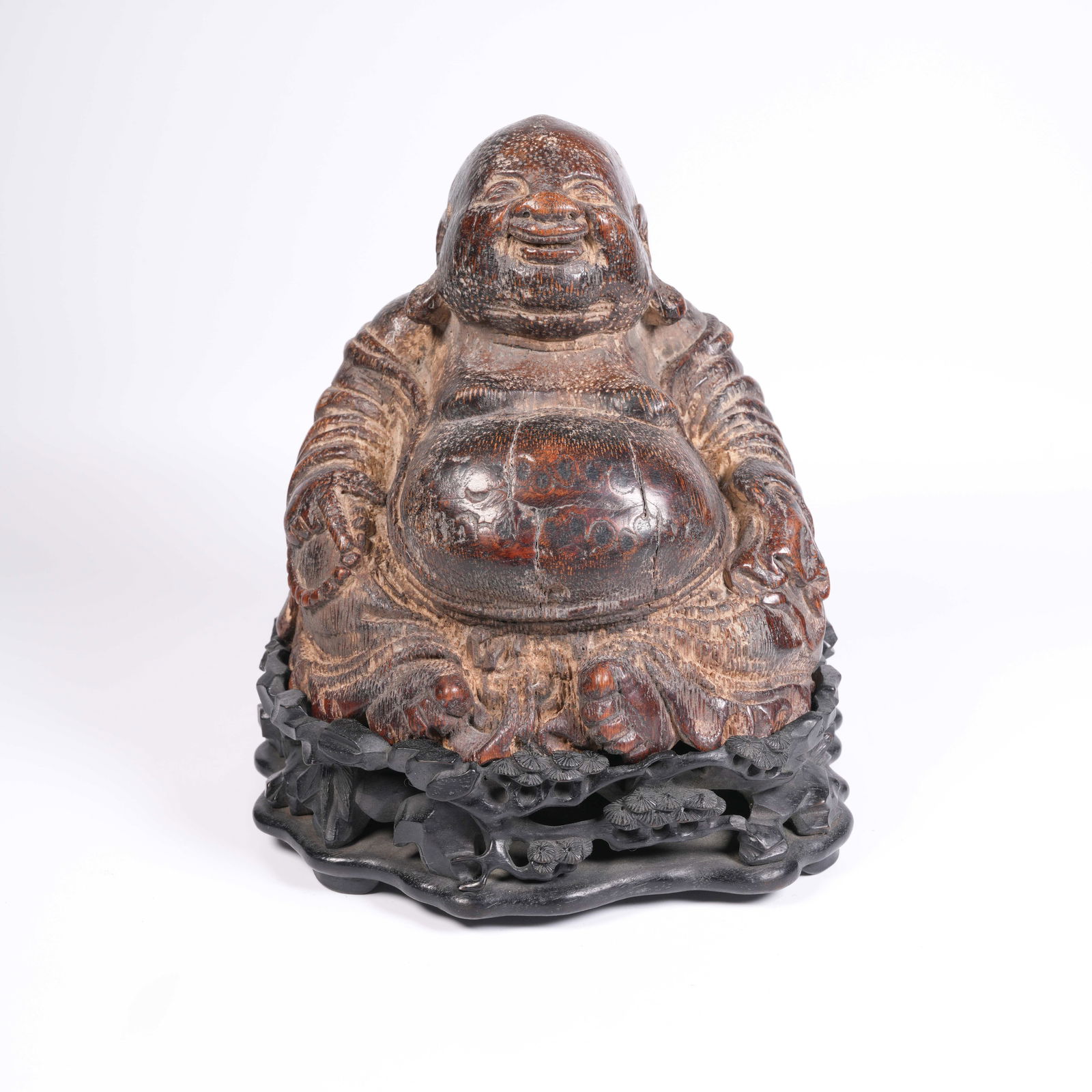 A BAMBOO-ROOT CARVED MAITREYA FIGURE (1 of 8)
