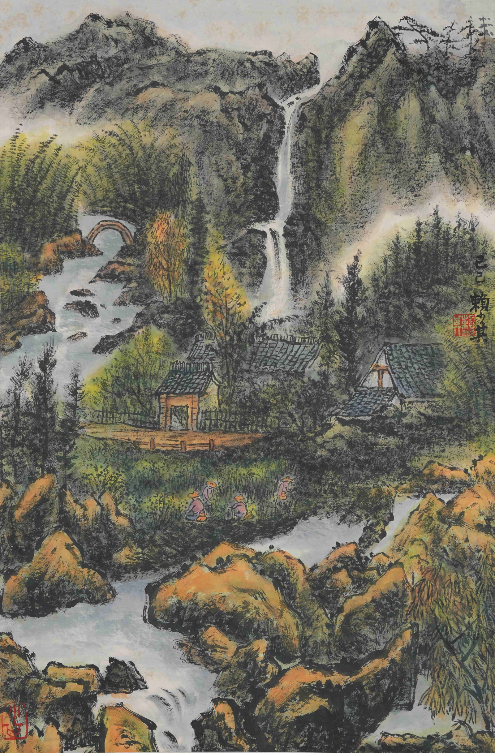 A LANDSCAPE PAINTING ON PAPER BY LAI SHAOQI.賴少其: Landscape Painting on Paper by Lai Shaoqi.賴少其