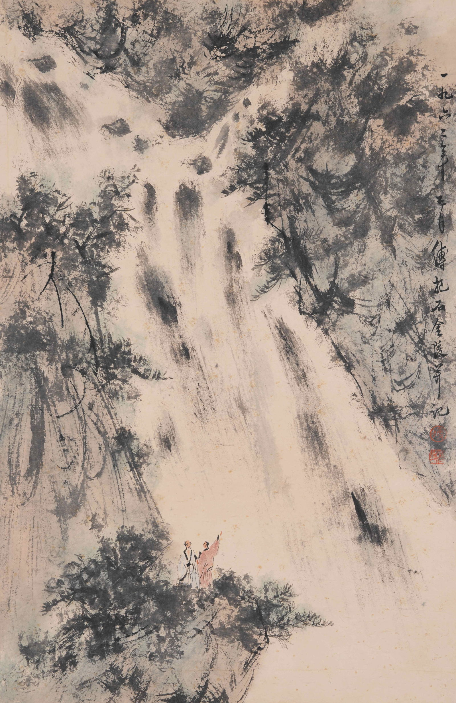 A LANDSCAPE PAINTING ON PAPER BY FU BAOSHI.傅抱石: Landscape Painting on Paper by Fu Baoshi.傅抱石