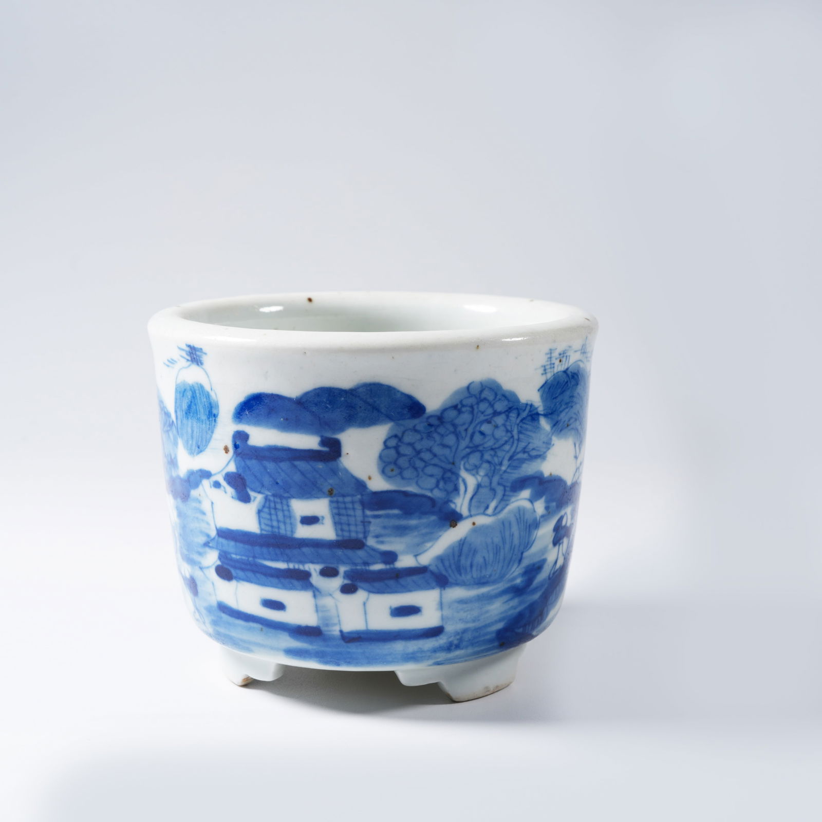 A BLUE-AND-WHITE LANDSCAPE INCENSE BURNER: Blue-and-white landscape incense burner