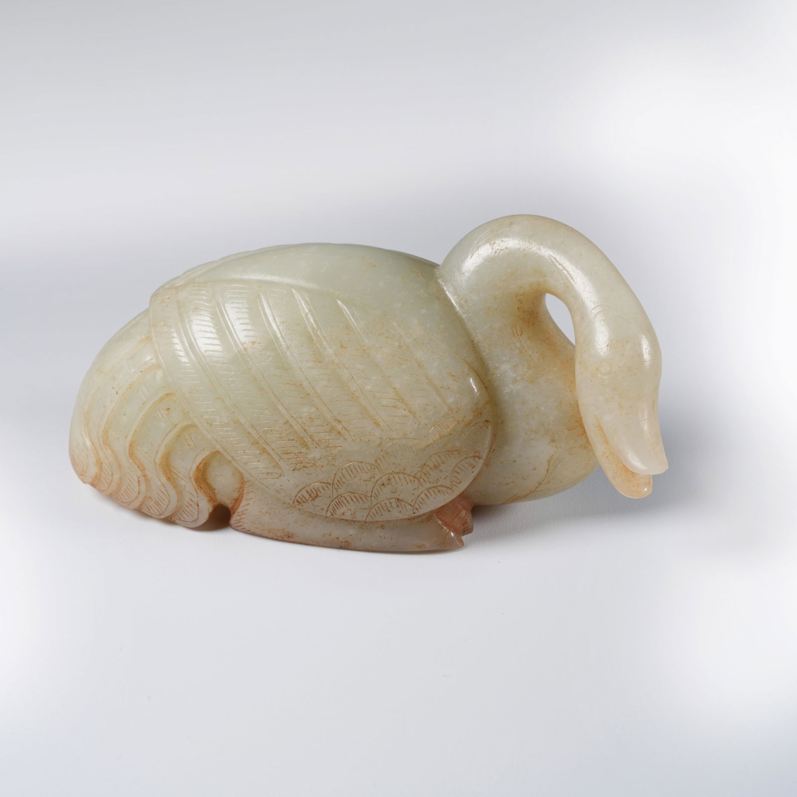 A HETIAN JADE DUCK ORNAMENT: Hetian jade duck ornament