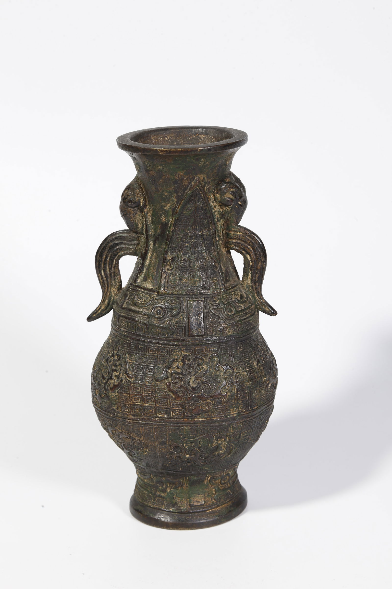 A BRONZE DOUBLE-HANDLED BOTTLE - 5