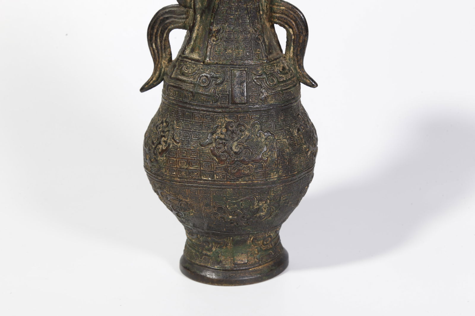 A BRONZE DOUBLE-HANDLED BOTTLE - 7
