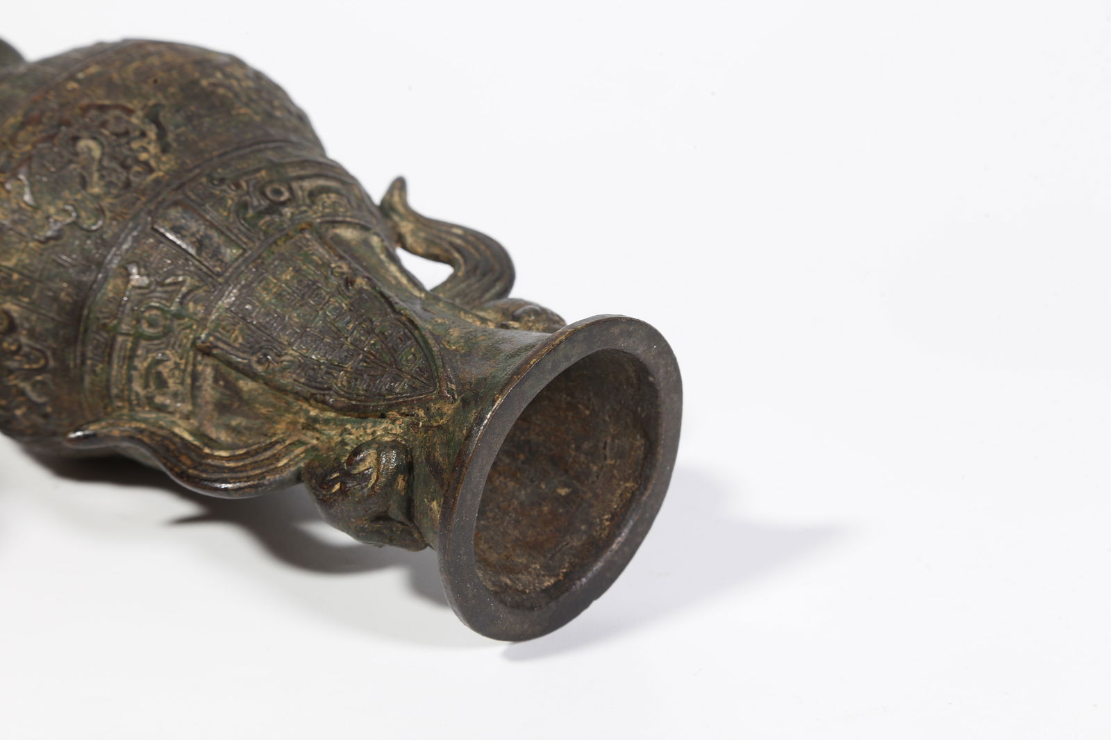 A BRONZE DOUBLE-HANDLED BOTTLE - 8