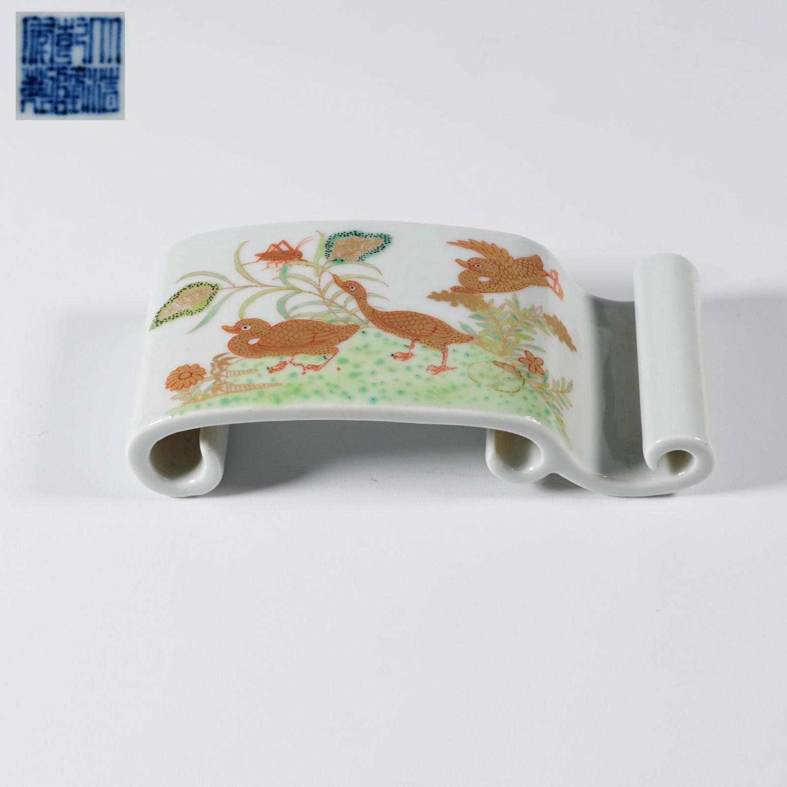 A FAMILLE-ROSE BIRD-AND-FLOWER INK REST: Famille-rose bird-and-flower ink rest