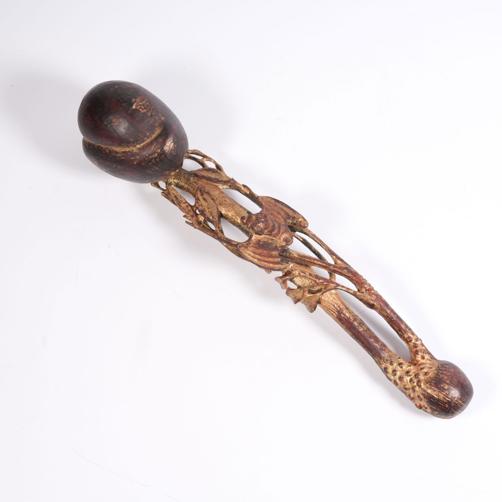 A LACQUER RUYI SCEPTER WITH AUSPICIOUS PEACH MOTIF: Lacquer Ruyi Scepter with Auspicious Peach Motif