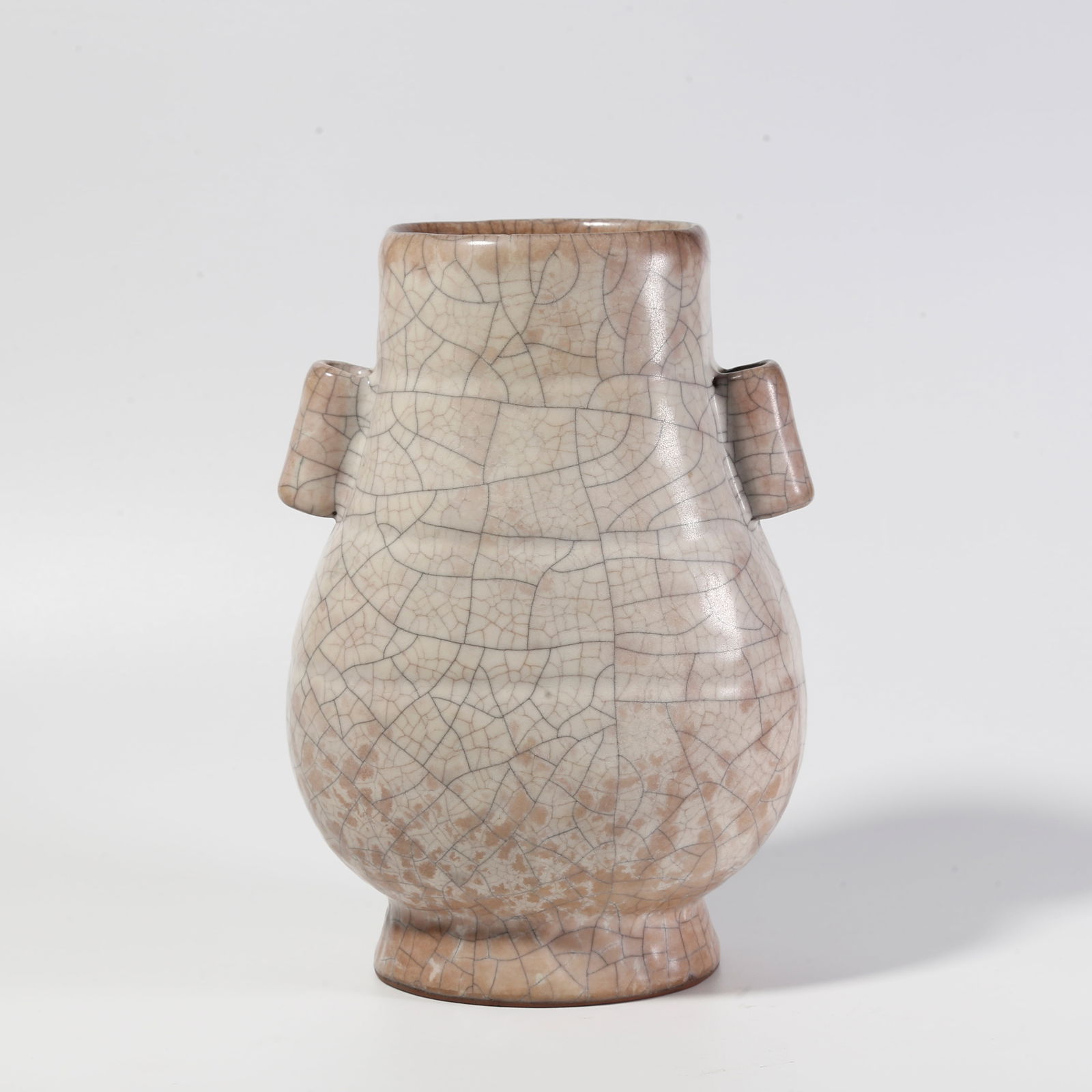 A GE WARE DOUBLE-GUAN-HANDLED BOTTLE: Ge ware double-guan-handled bottle