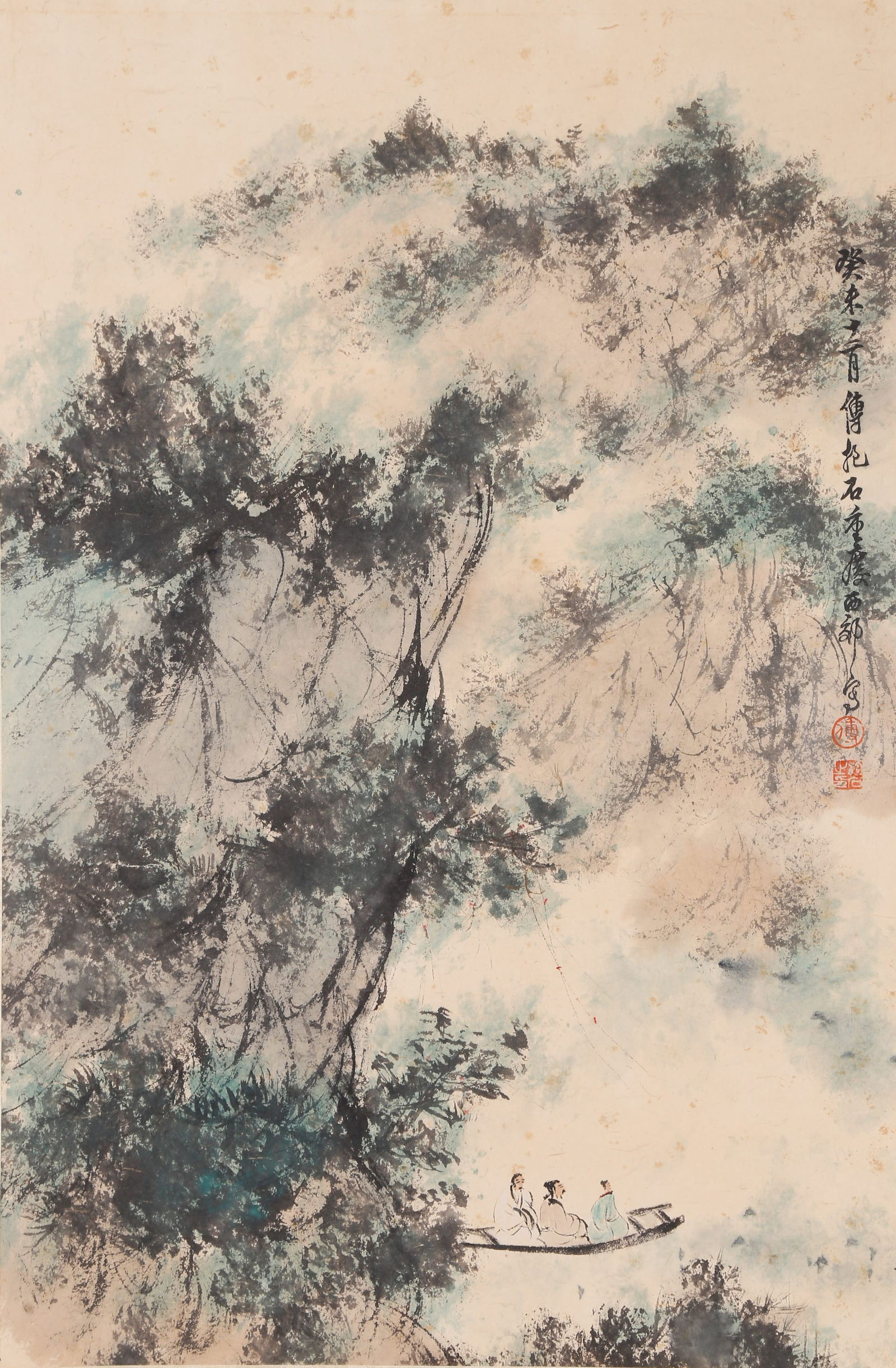 A LANDSCAPE PAINTING ON PAPER BY FU BAOSHI.傅抱石: Landscape Painting on Paper by Fu Baoshi.傅抱石