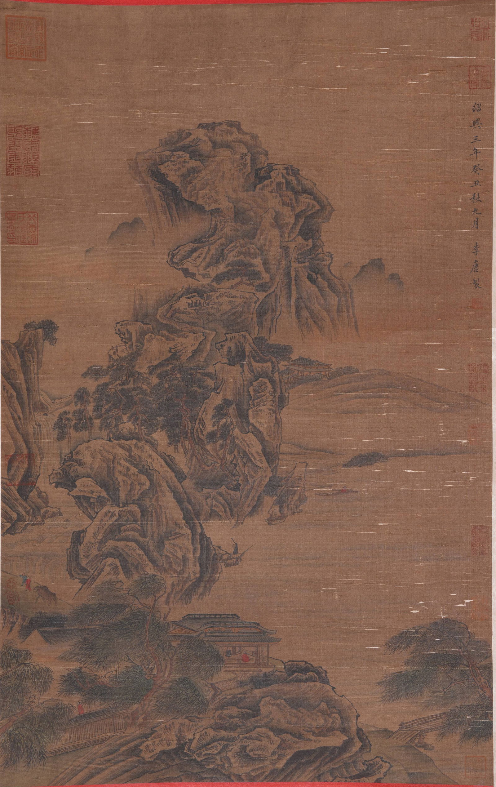 A LANDSCAPE PAINTING ON SILK BY LI TANG.李唐: Landscape Painting on Silk by Li Tang.李唐