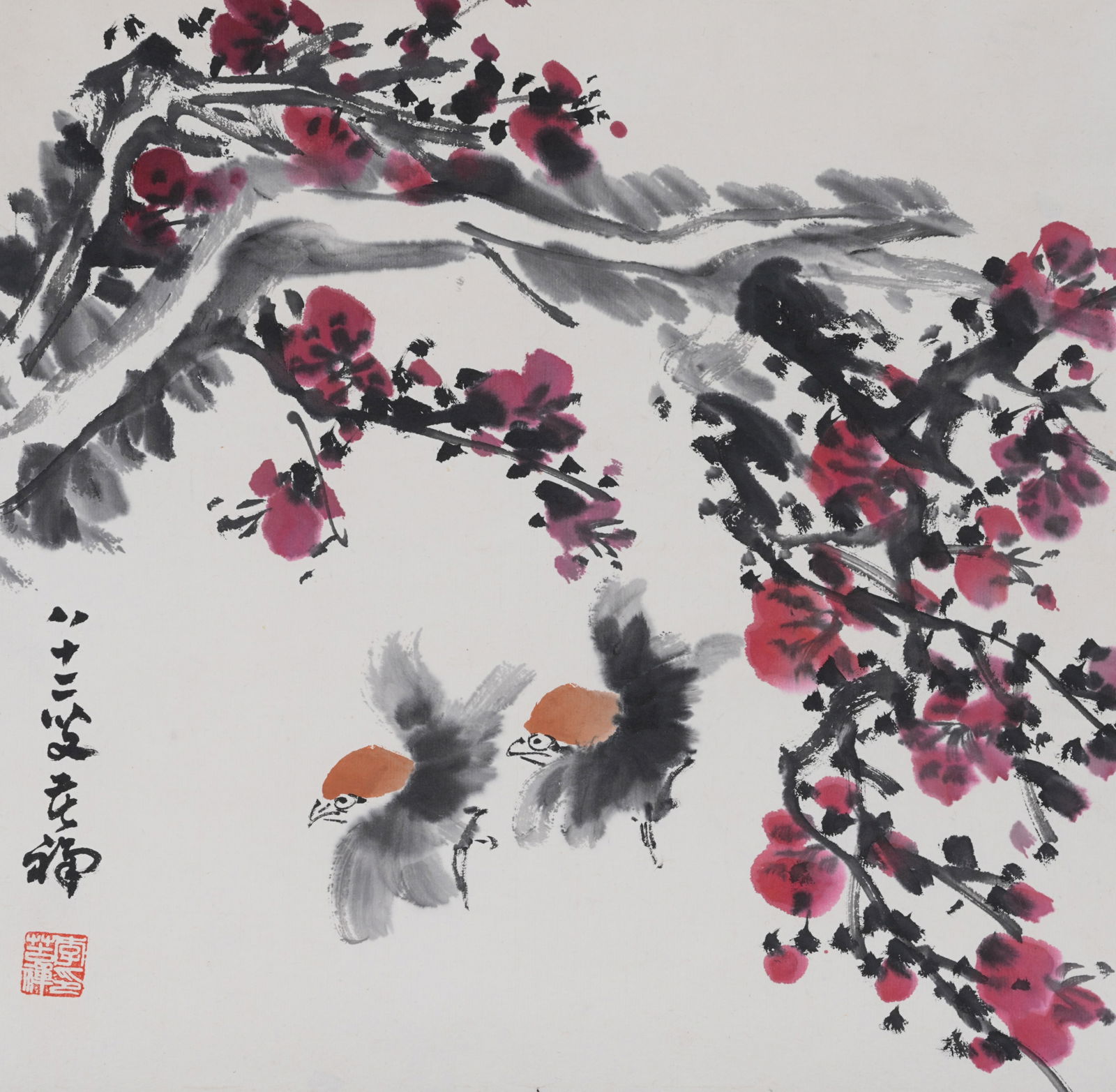 A FLOWER-AND-BIRD PAINTING ON PAPER BY LI KUCHAN.李苦禪 (1 of 8)
