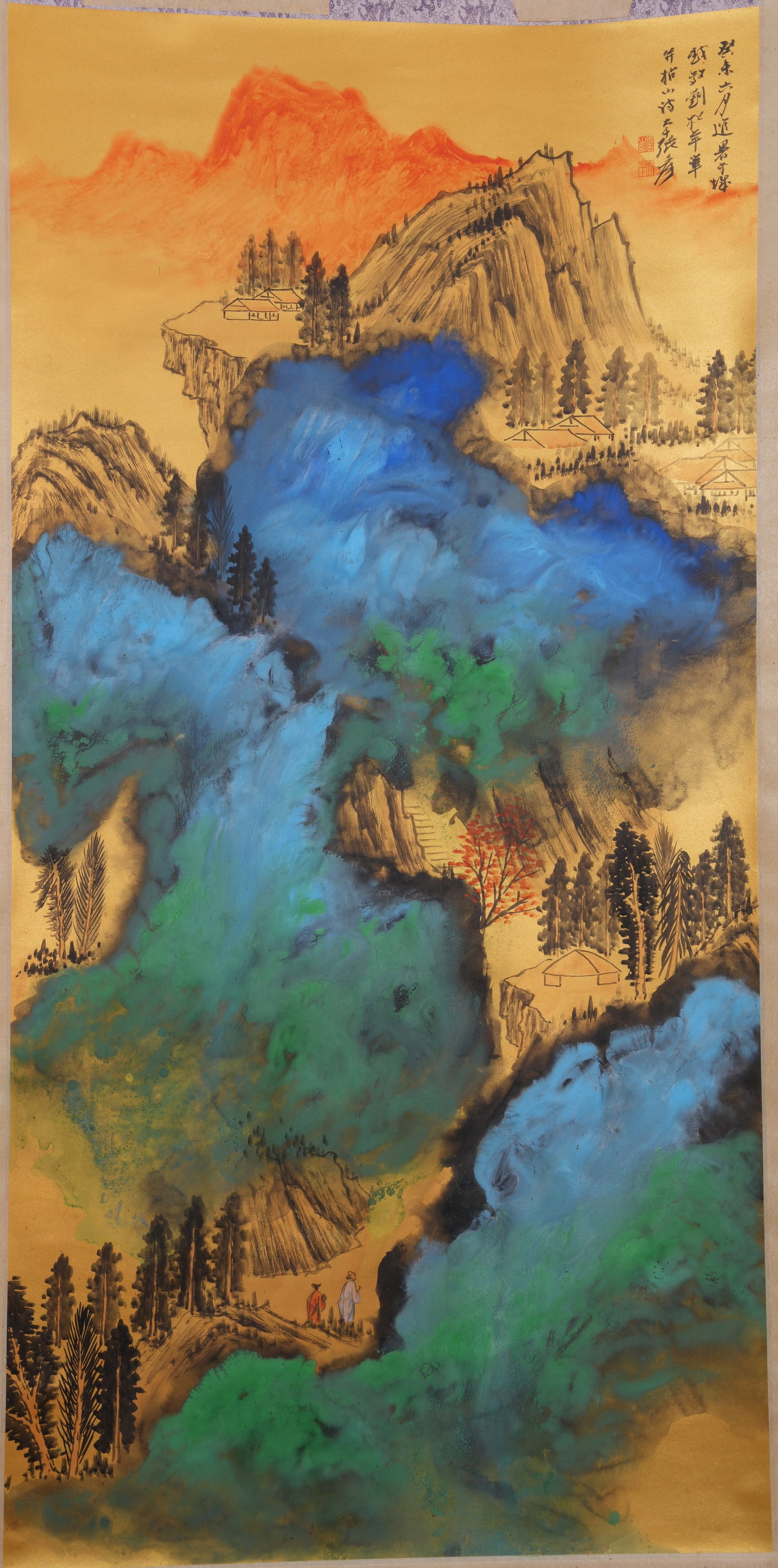 A SPLASH-COLOR LANDSCAPE PAINTING ON PAPER BY ZHANG DAQIAN.張大千: Splash-Color Landscape Painting on Paper by Zhang Daqian.張大千