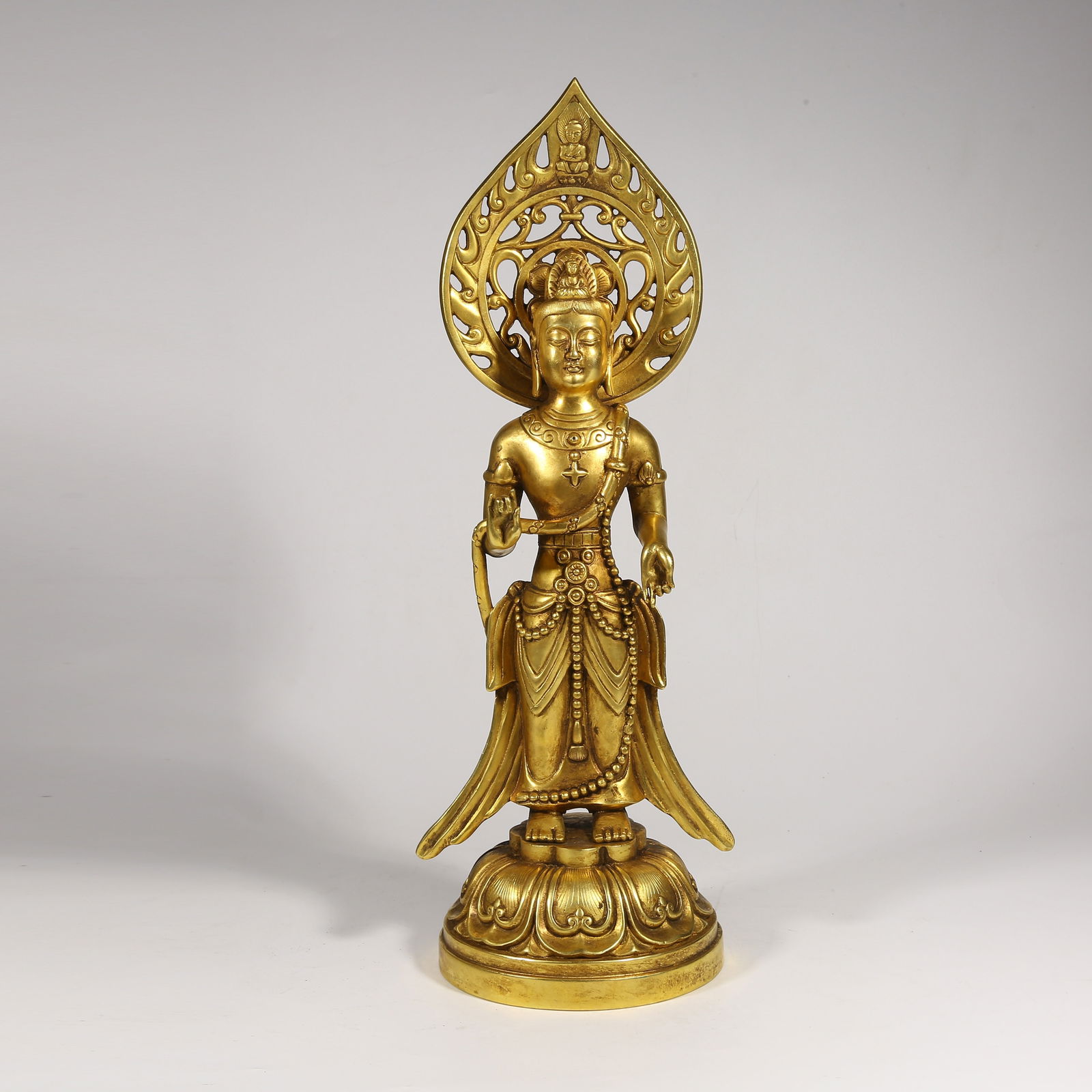 A GILDED BRONZE GUANYIN STATUE (1 of 8)