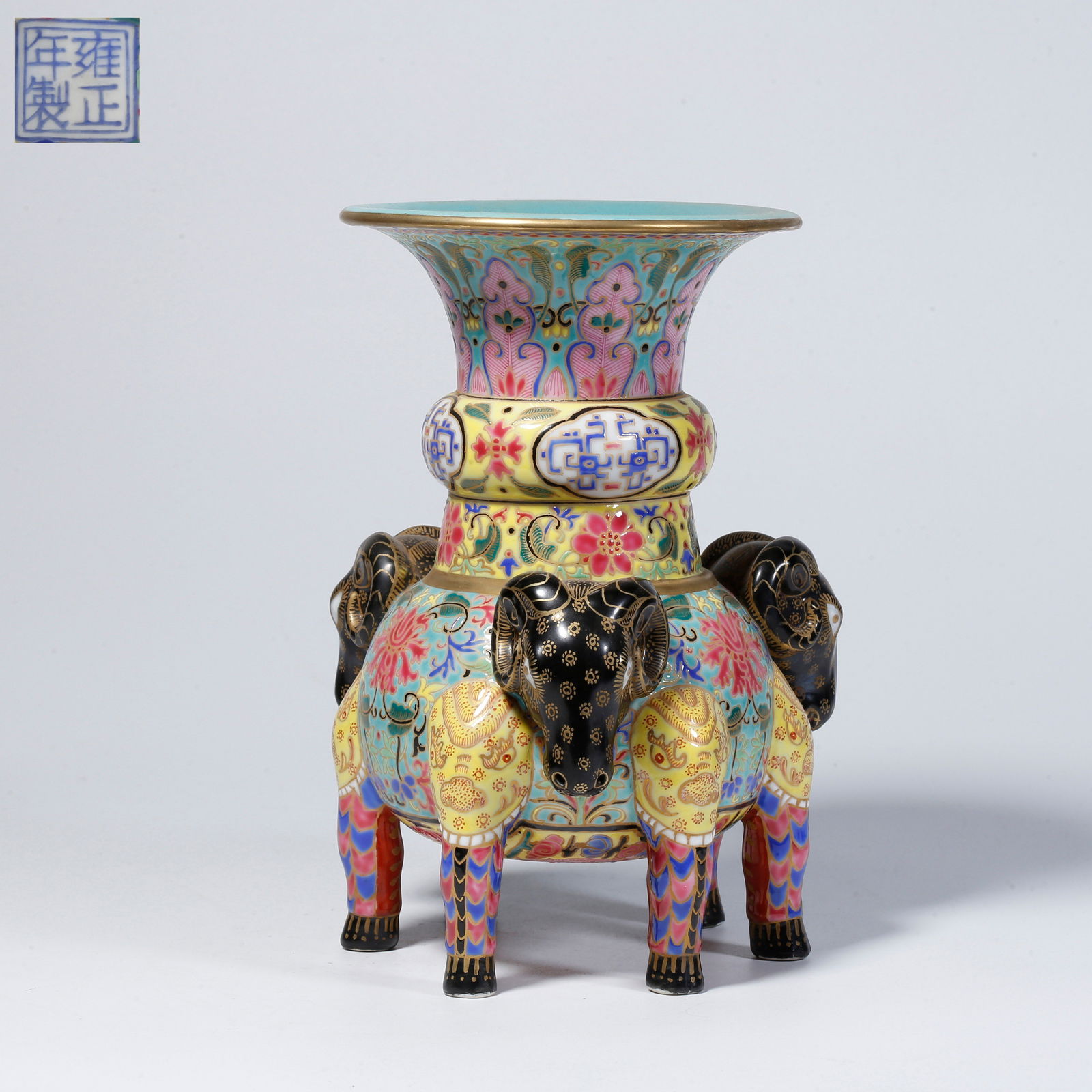 A FALANGCAI INCENSE BURNER WITH "THREE RAMS BRING BLESSINGS" MOTIF: Falangcai incense burner with "Three Rams Bring Blessings" motif