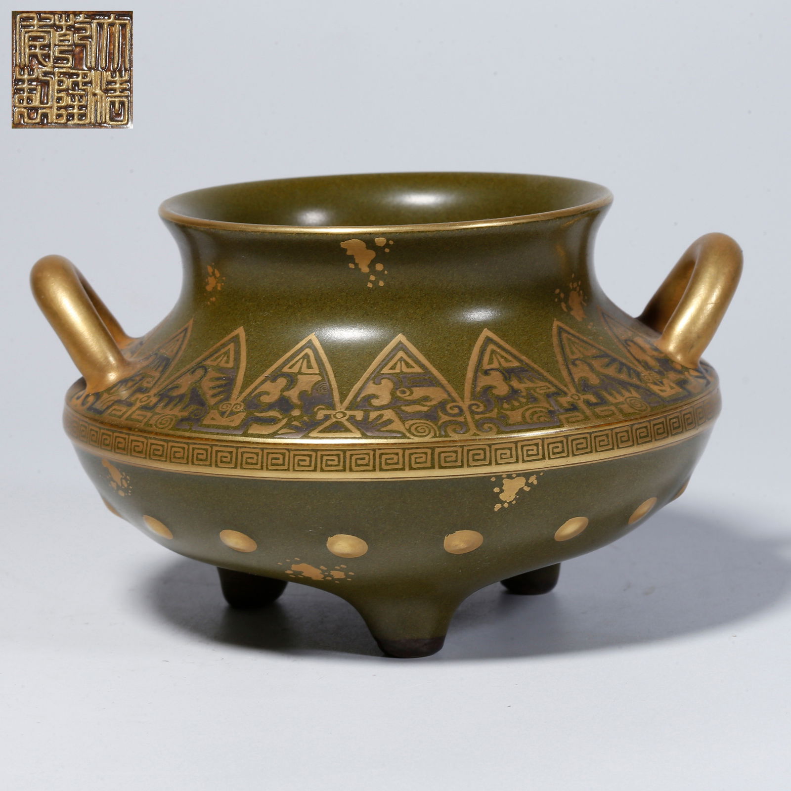 A TEA-DUST GLAZE GILT THREE-LEGGED INCENSE BURNER (1 of 10)