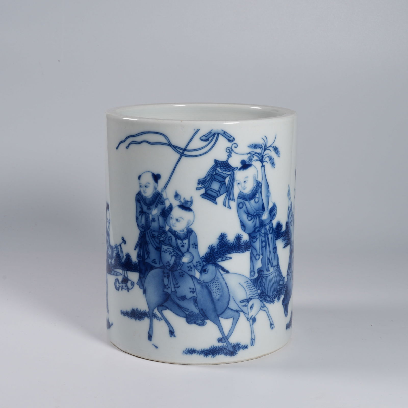 A BLUE-AND-WHITE "CHILDREN AT PLAY" BRUSH POT (1 of 9)