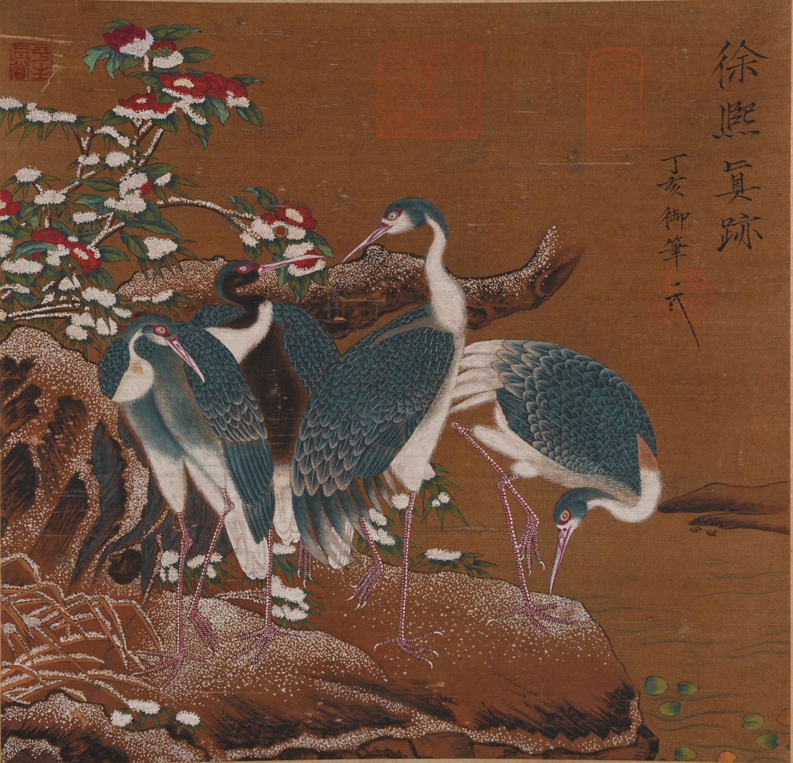 A CRANE PAINTING ON SILK BY EMPEROR HUIZONG OF SONG.宋徽宗: Crane Painting on Silk by Emperor Huizong of Song.宋徽宗
