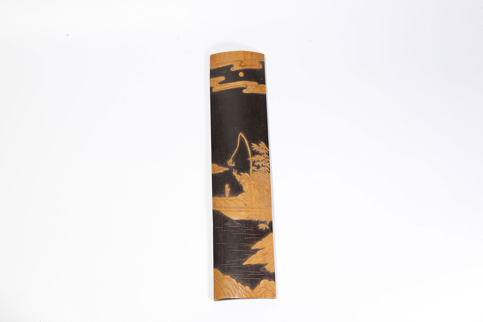 A ZITAN WOOD CARVED ARMREST WITH FIGURE MOTIF: Zitan wood carved armrest with figure motif