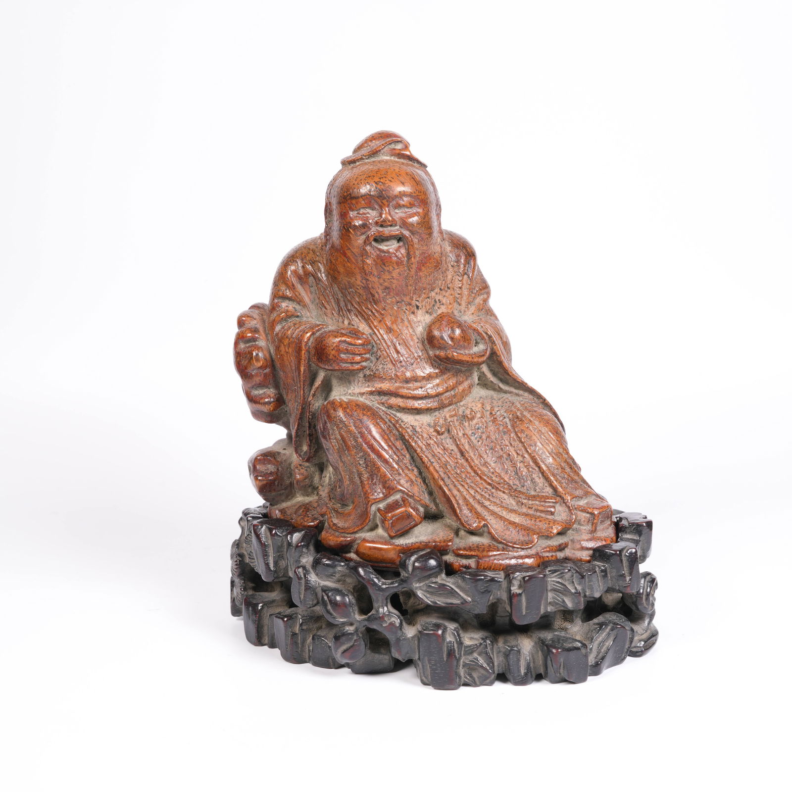 A BAMBOO-ROOT CARVED DONGFANG SHUO FIGURINE (1 of 9)