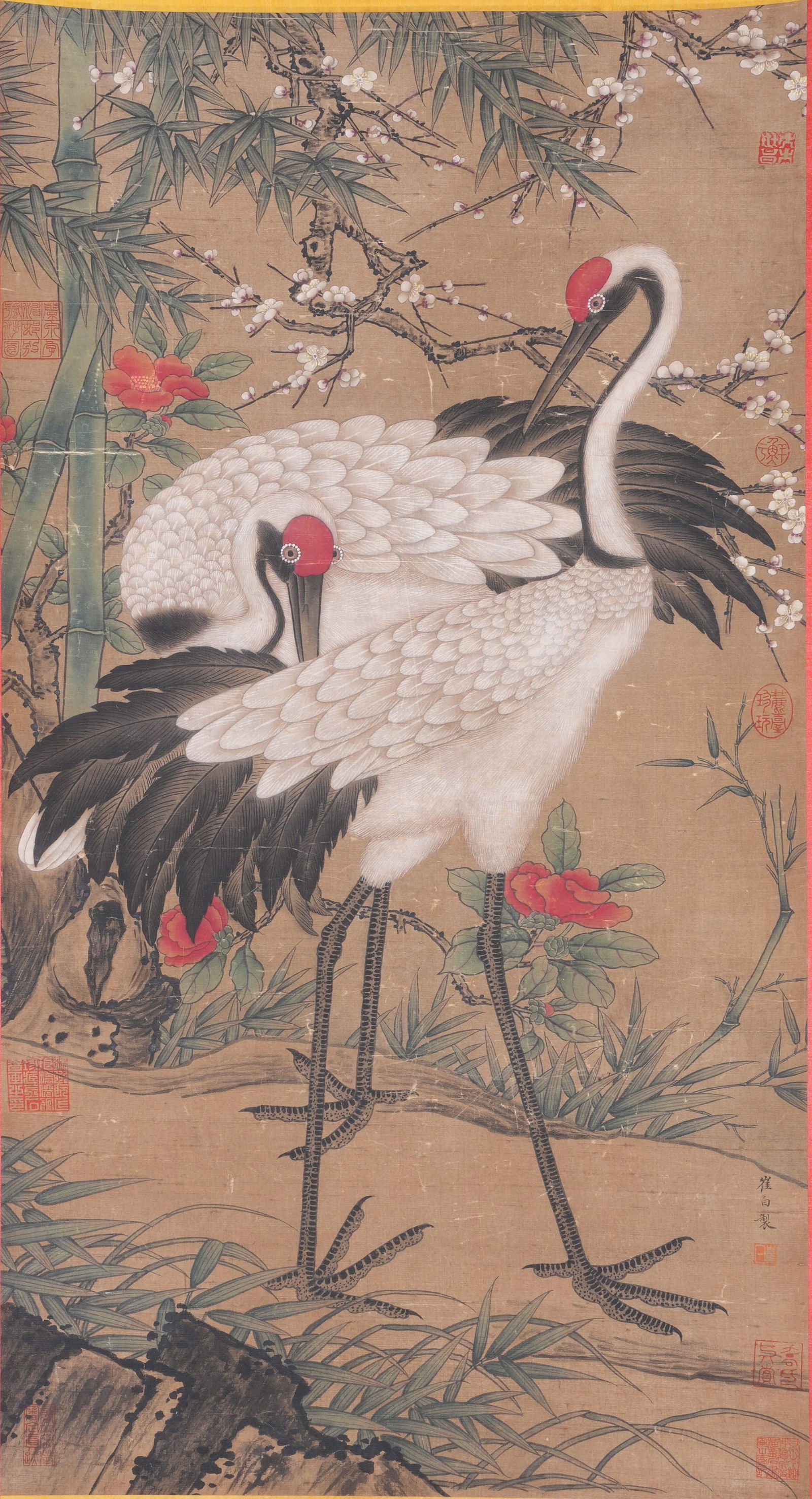 A PAIR OF CRANES PAINTING ON SILK BY CUI BAI.崔白 (1 of 9)