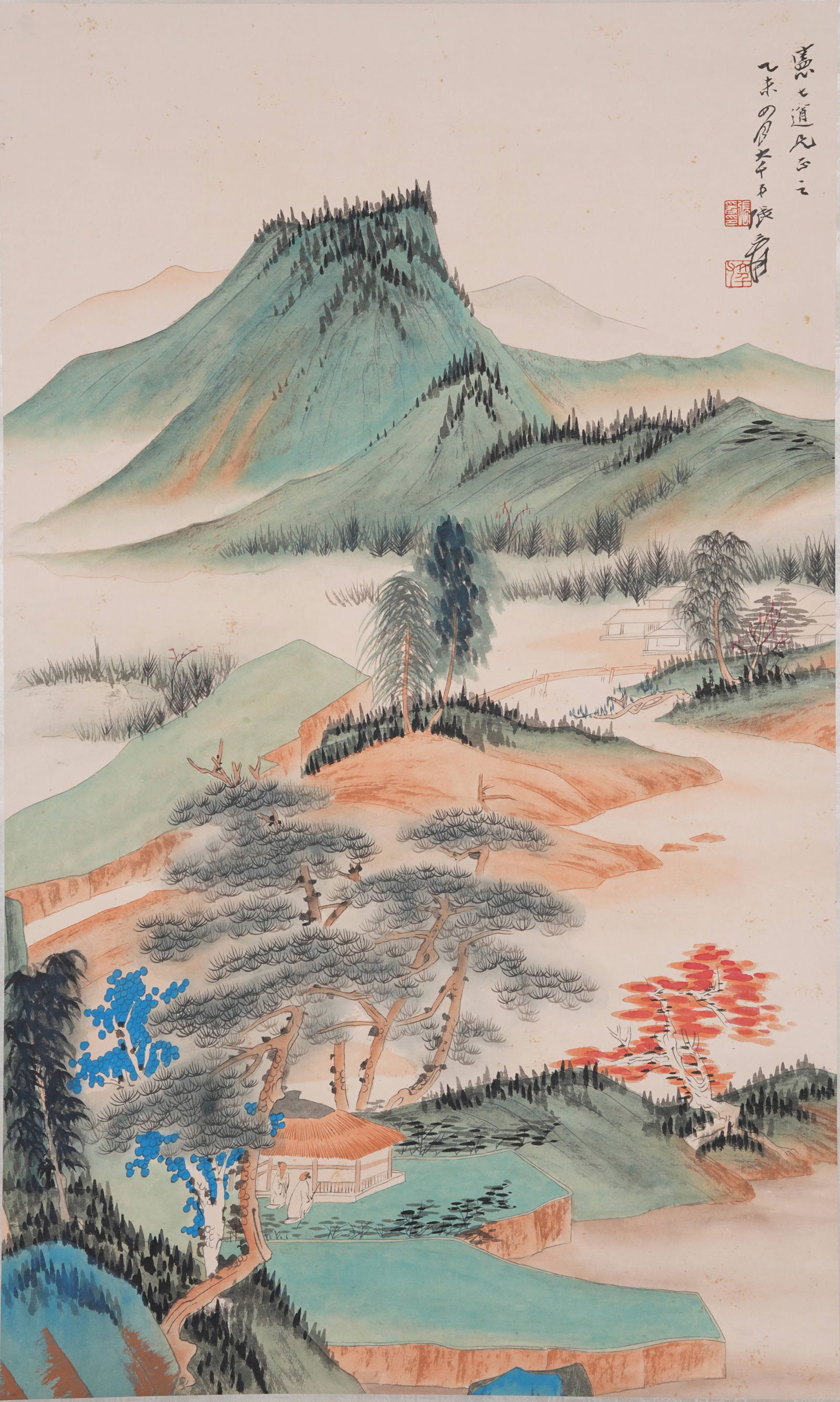 A LANDSCAPE PAINTING ON PAPER BY ZHANG DAQIAN.張大千: Landscape Painting on Paper by Zhang Daqian.張大千