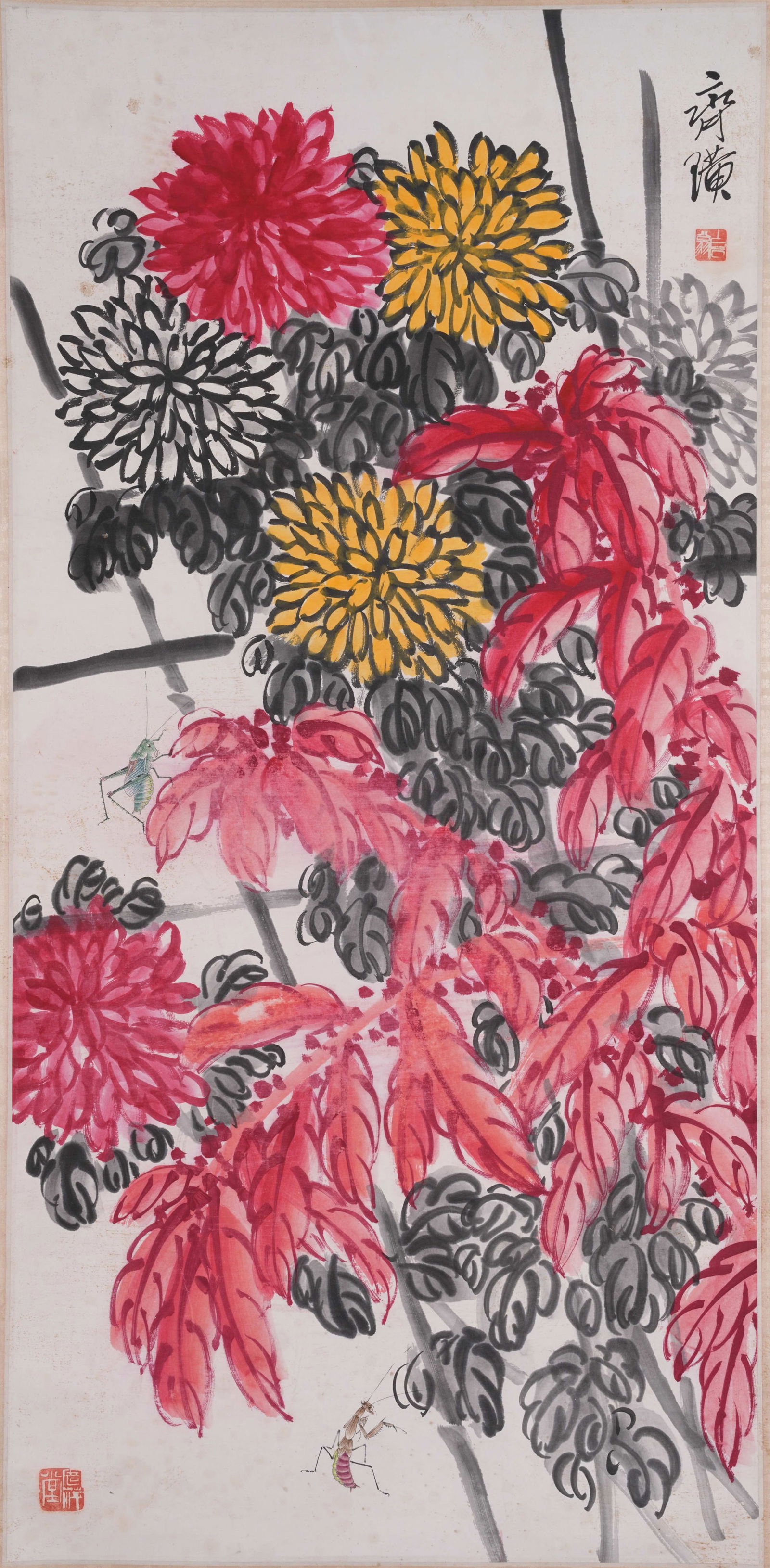 A FLOWER PAINTING ON PAPER BY QI BAISHI.齊白石: Flower Painting on Paper by Qi Baishi.齊白石