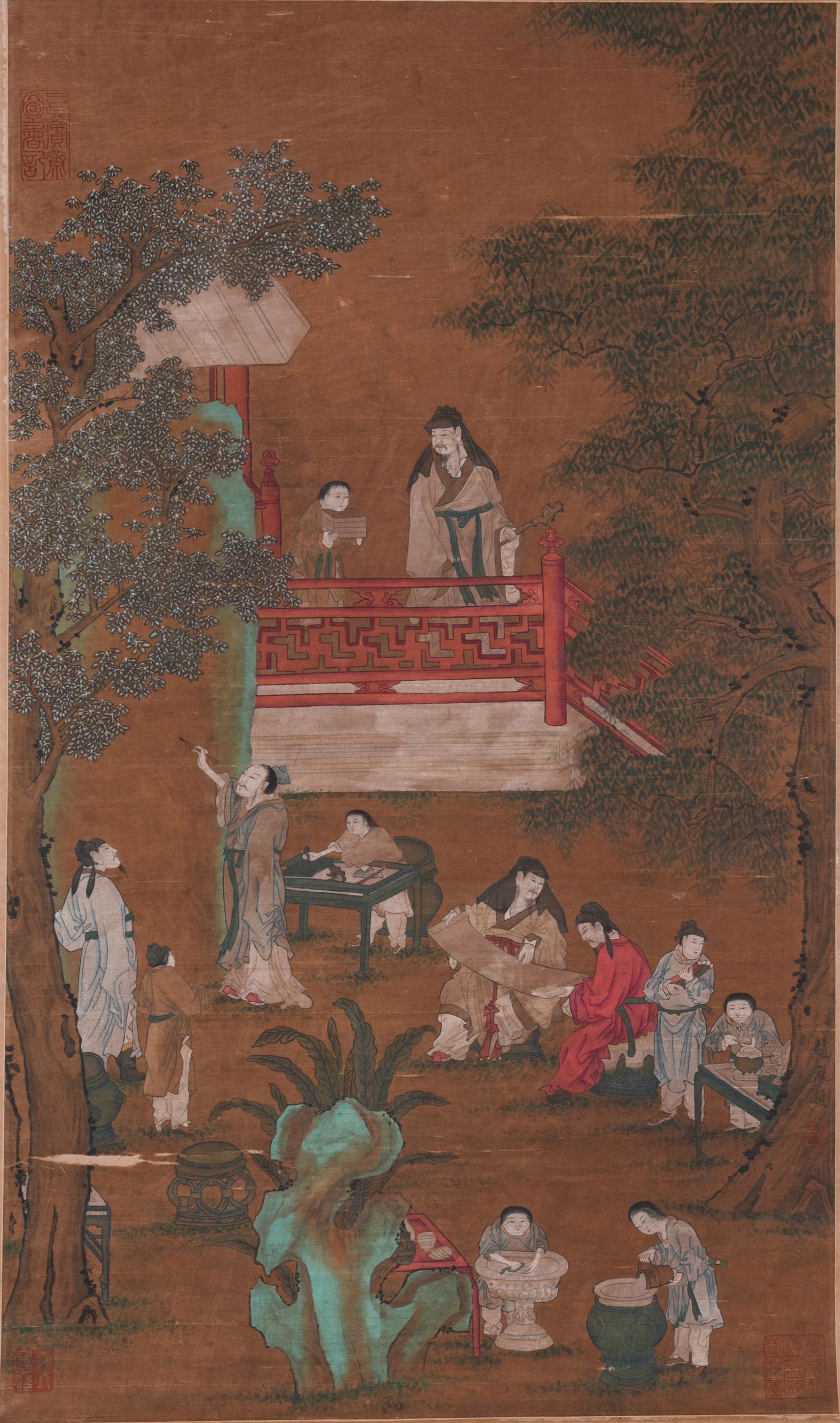 A ELEGANT GATHERING PAINTING ON SILK BY ZHAO MENGFU.趙孟頫: Elegant Gathering Painting on Silk by Zhao Mengfu.趙孟頫