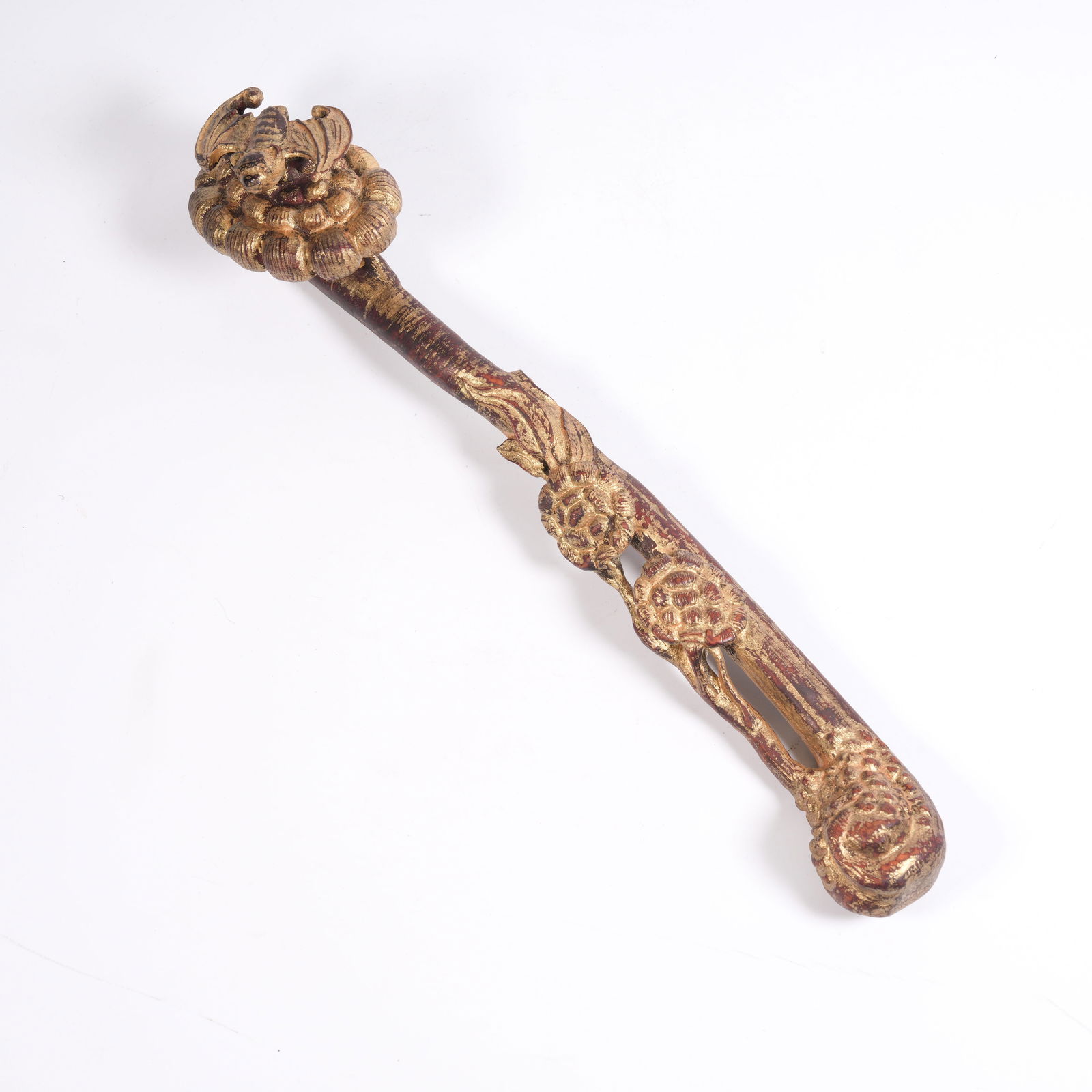A LACQUER RUYI SCEPTER WITH "TEN THOUSAND BLESSINGS" FLORAL MOTIF: Lacquer Ruyi Scepter with "Ten Thousand Blessings" Floral Motif