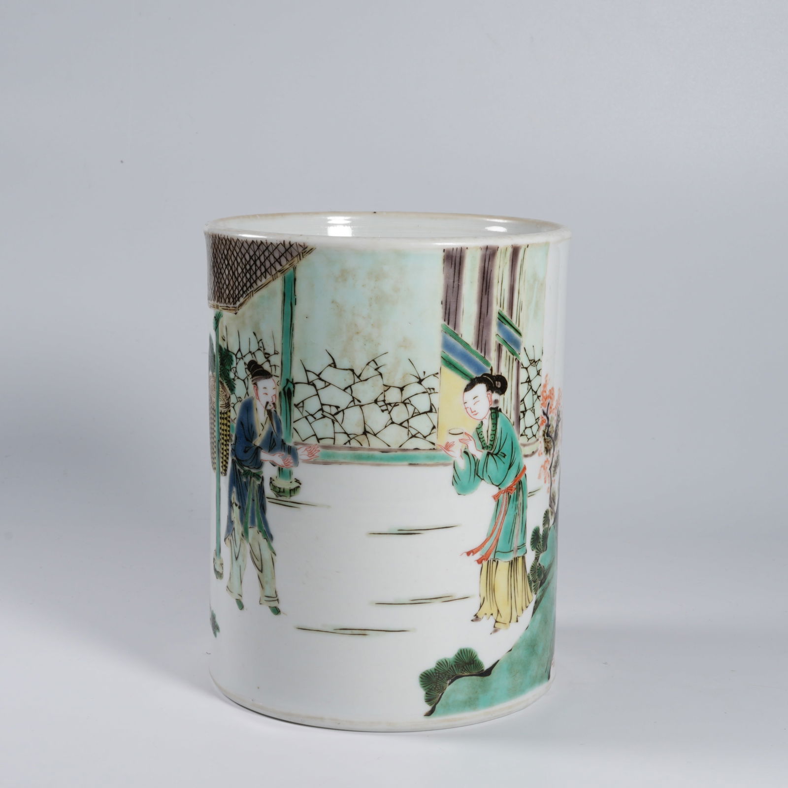 A WUCAI FIGURAL BRUSH POT (1 of 9)
