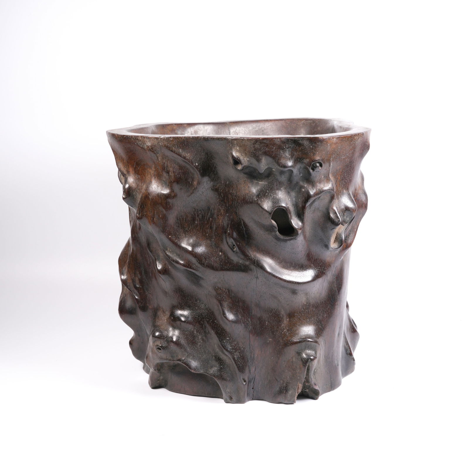 A ZITAN BURL BRUSH POT: Zitan Burl Brush Pot