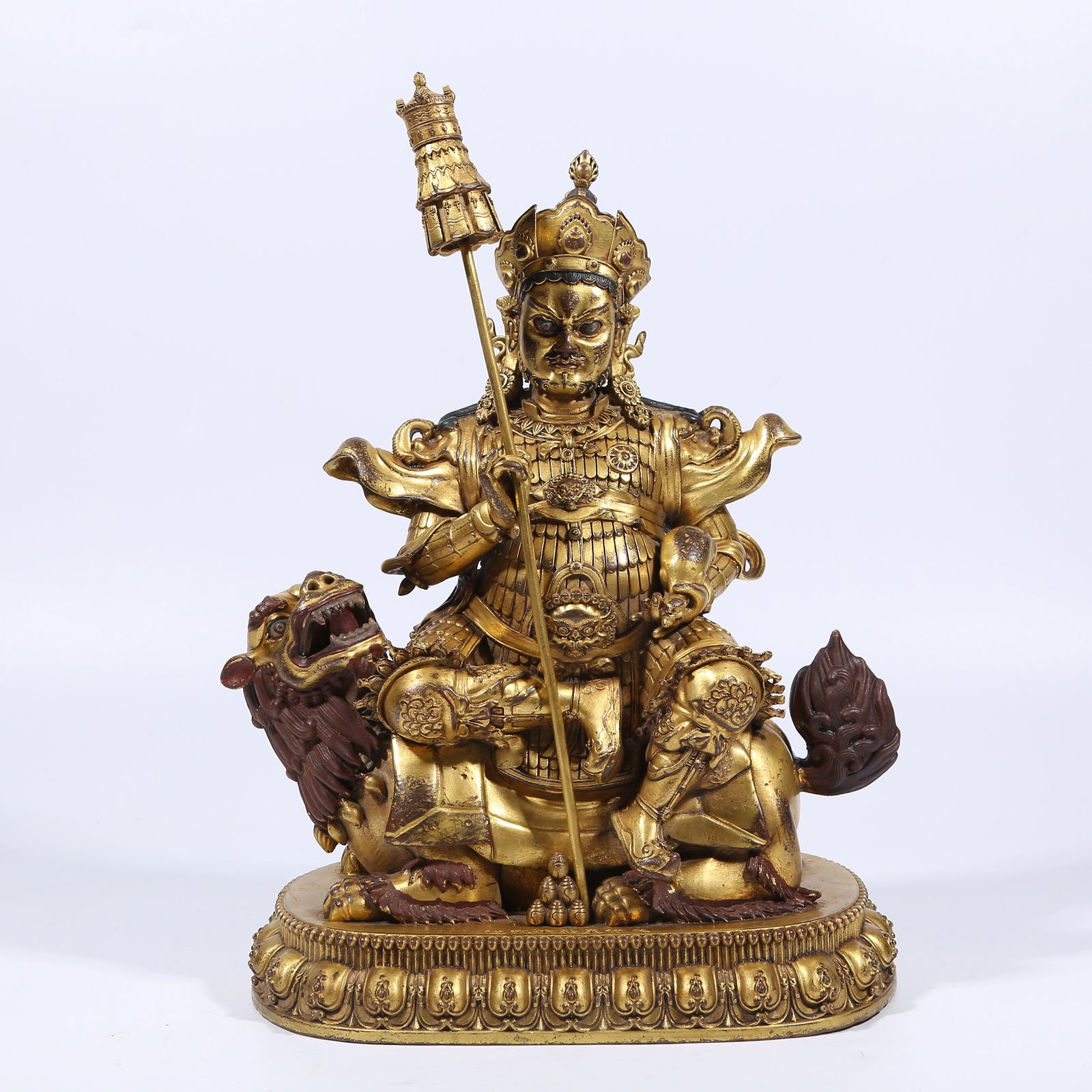 A GILT BRONZE WEALTH KING STATUE: Gilt Bronze Wealth King Statue