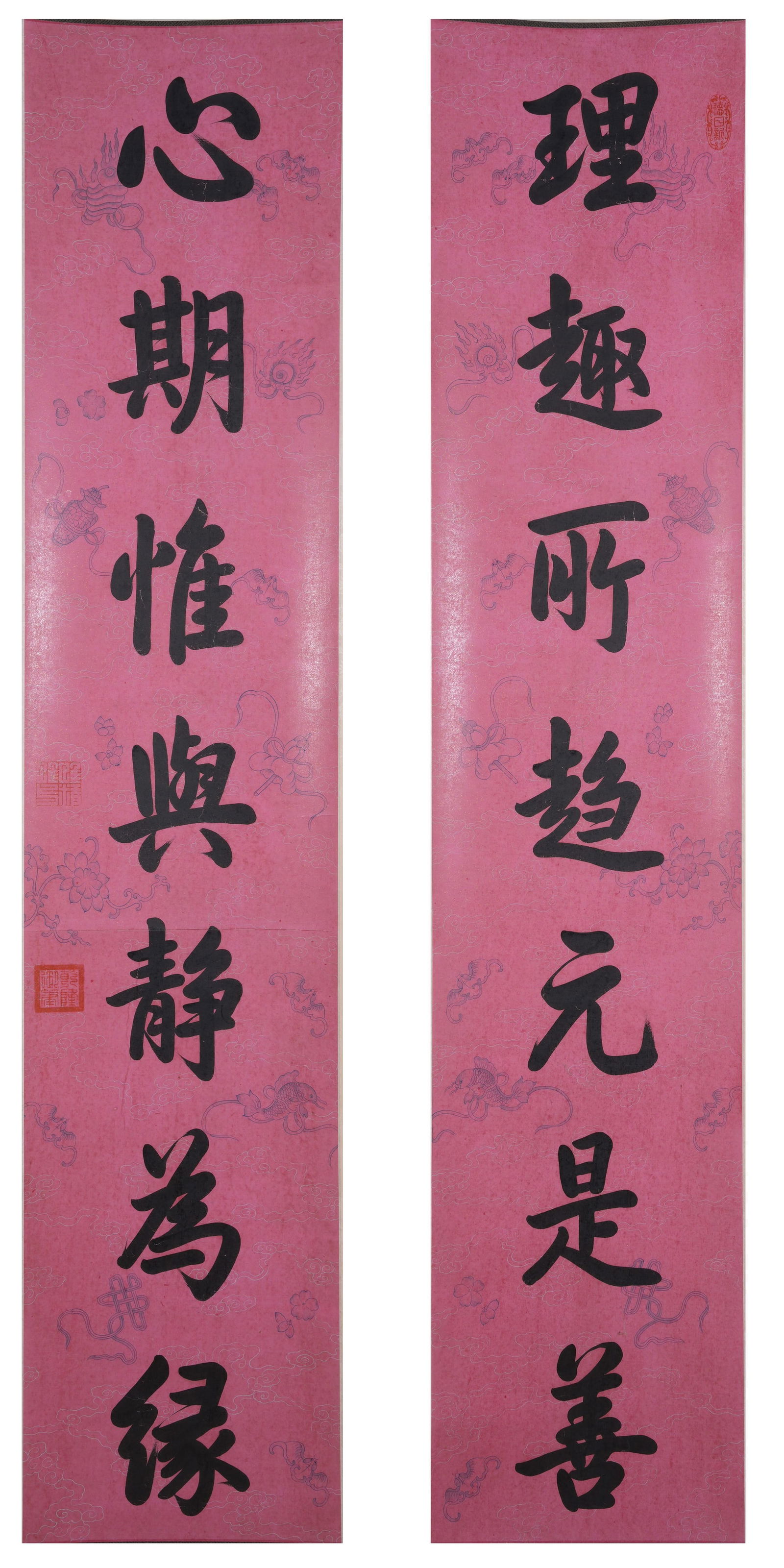 A CALLIGRAPHY COUPLETS ON PAPER BY QIANLONG (IMPERIAL HAND, SET).乾隆: Calligraphy Couplets on Paper by Qianlong (Imperial Hand, set).乾隆