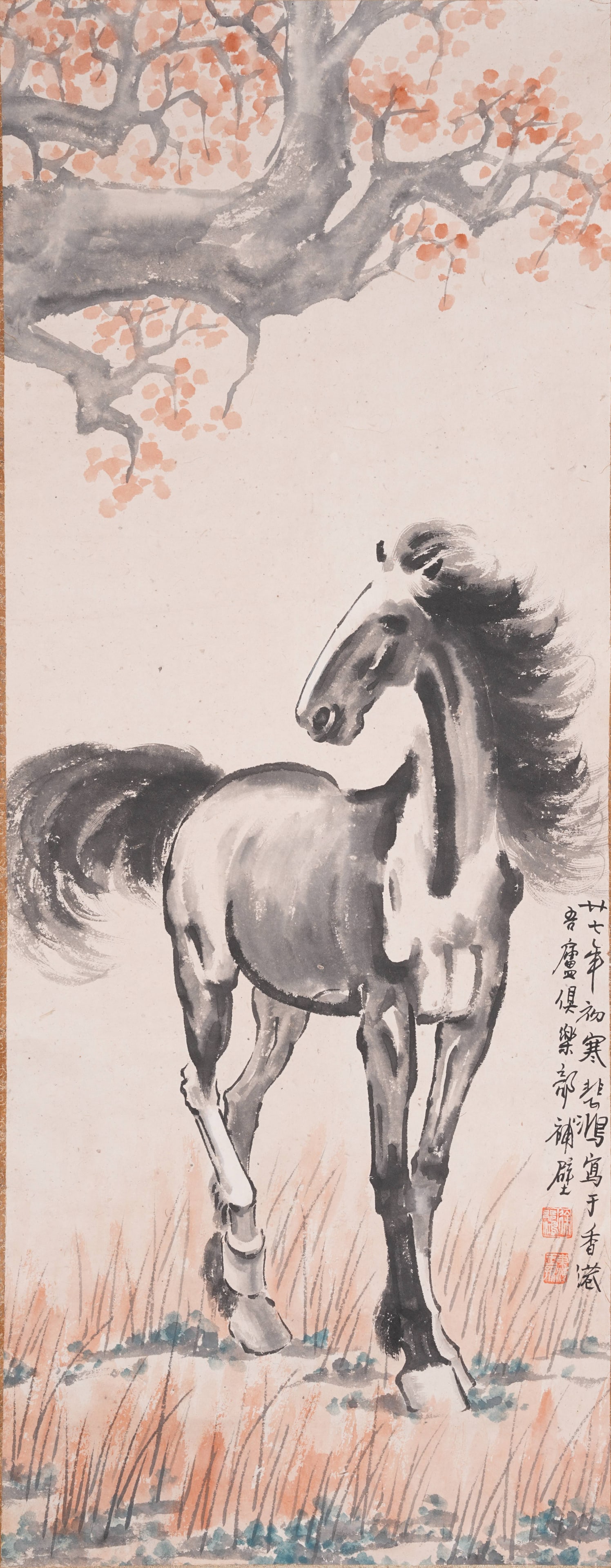A GALLOPING HORSE PAINTING ON PAPER BY XU BEIHONG.徐悲鴻: Galloping Horse Painting on Paper by Xu Beihong.徐悲鴻