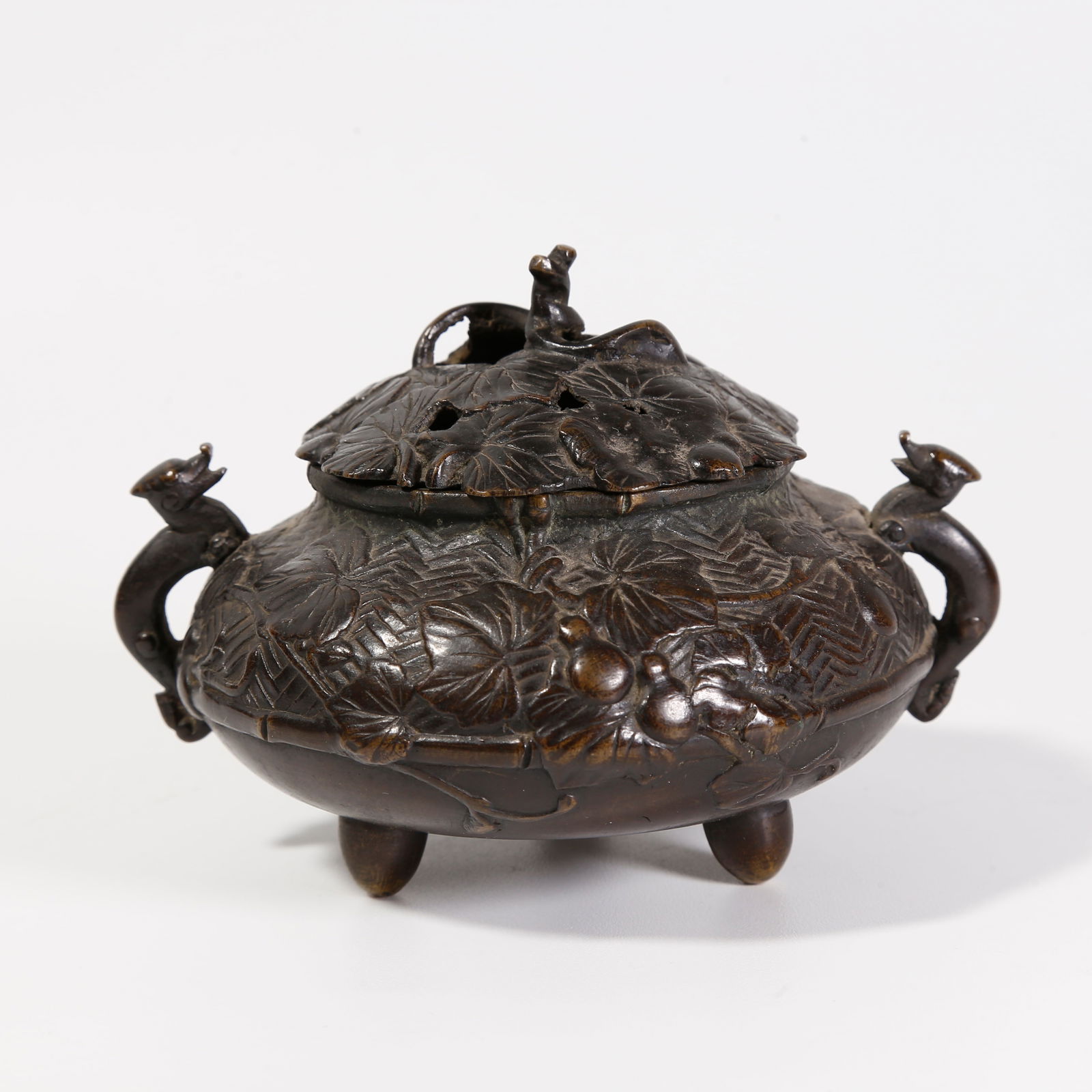 A BRONZE DOUBLE-HANDLED GOURD-PATTERN INCENSE BURNER (1 of 9)
