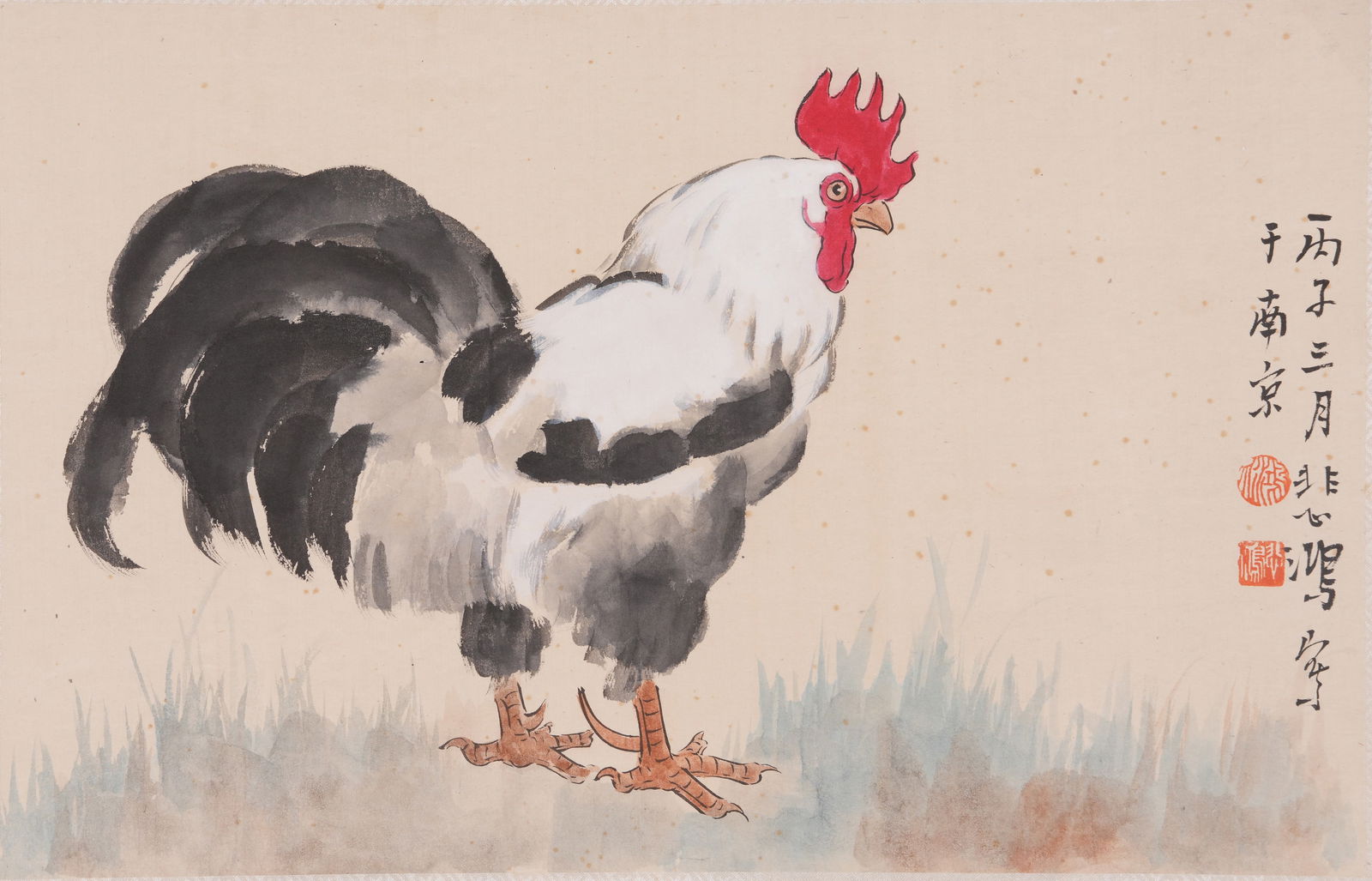 A ROOSTER PAINTING ON PAPER BY XU BEIHONG.徐悲鴻 (1 of 8)