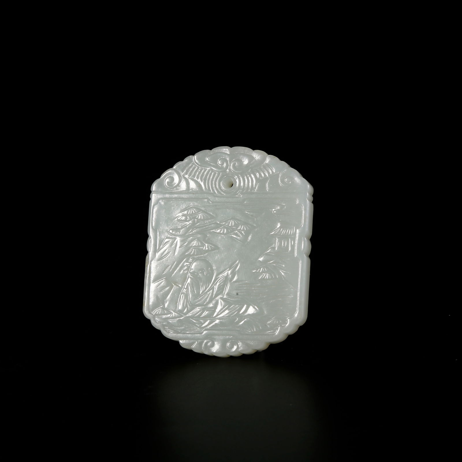 A HETIAN JADE PLAQUE WITH FIGURE-STORY MOTIF: Hetian jade plaque with figure-story motif