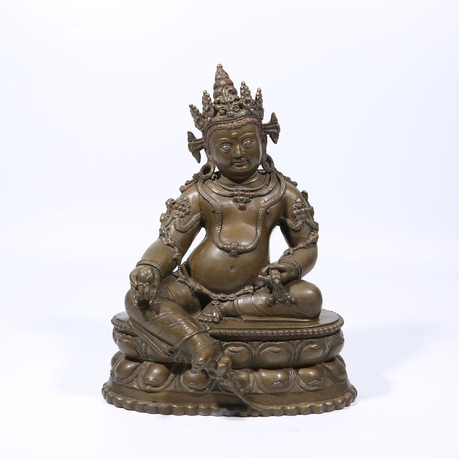 A ALLOY BRONZE YELLOW JAMBHALA STATUE: Alloy Bronze Yellow Jambhala Statue
