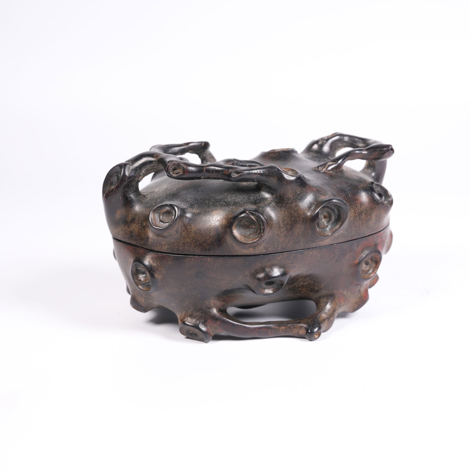 A ZITAN BRANCH-PATTERN INK PASTE BOX: Zitan Branch-Pattern Ink Paste Box