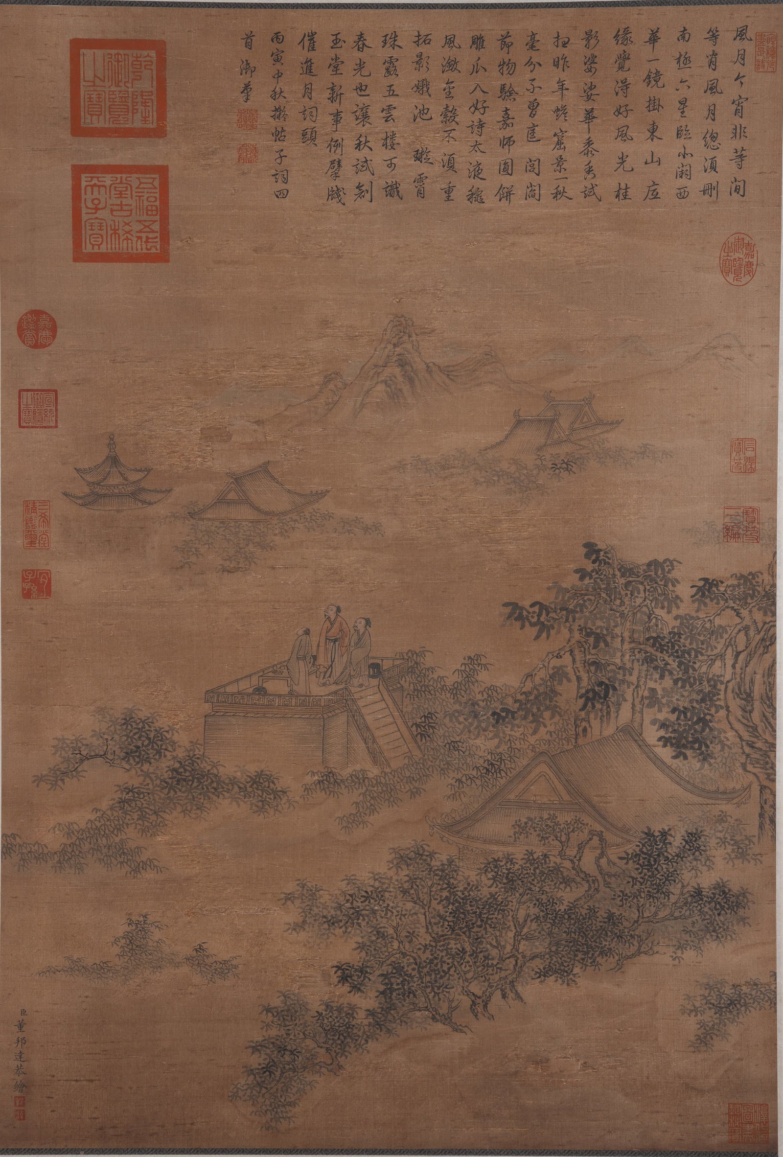 A FIGURE STORY PAINTING ON SILK BY DONG BANGDA.董邦達: Figure Story Painting on Silk by Dong Bangda.董邦達